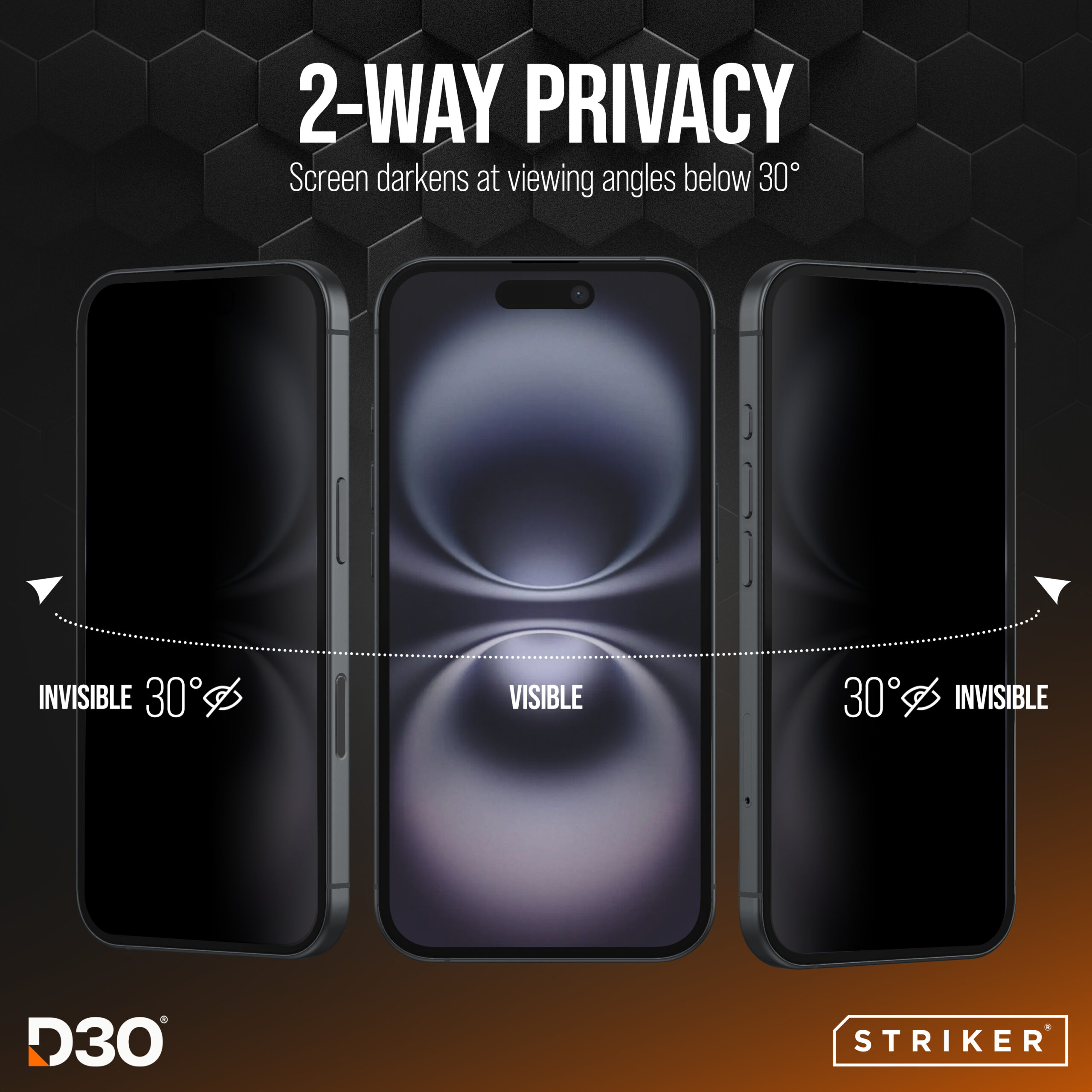 Striker D3O Xtreme Impact Privacy Glass Screen Protector - Black Frame - Samsung Galaxy S24+ 5G/S25+ 5G