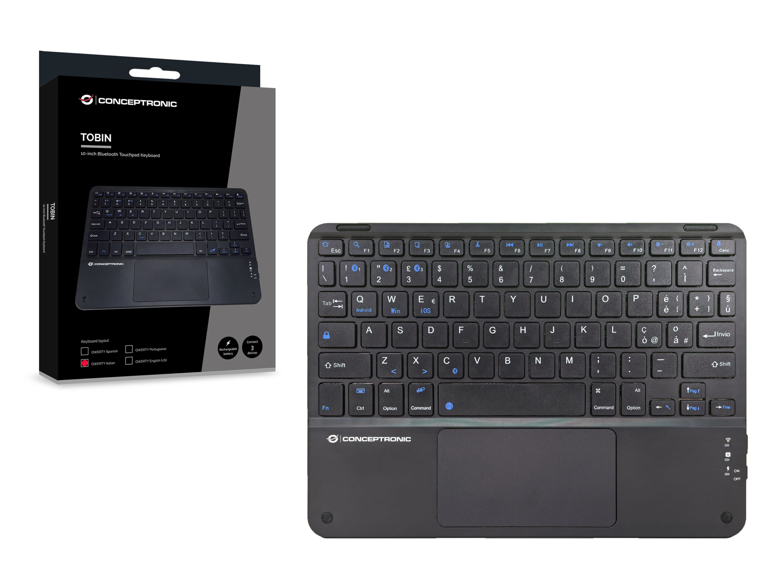 Conceptronic TOBIN01BIT toetsenbord Universeel Bluetooth QWERTY Italiaans Zwart - Afbeelding 6