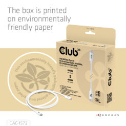 CLUB3D USB 80Gbps Certified 240W 8K240Hz Type-C® 1.2m / 3.94ft White Cable - Afbeelding 8