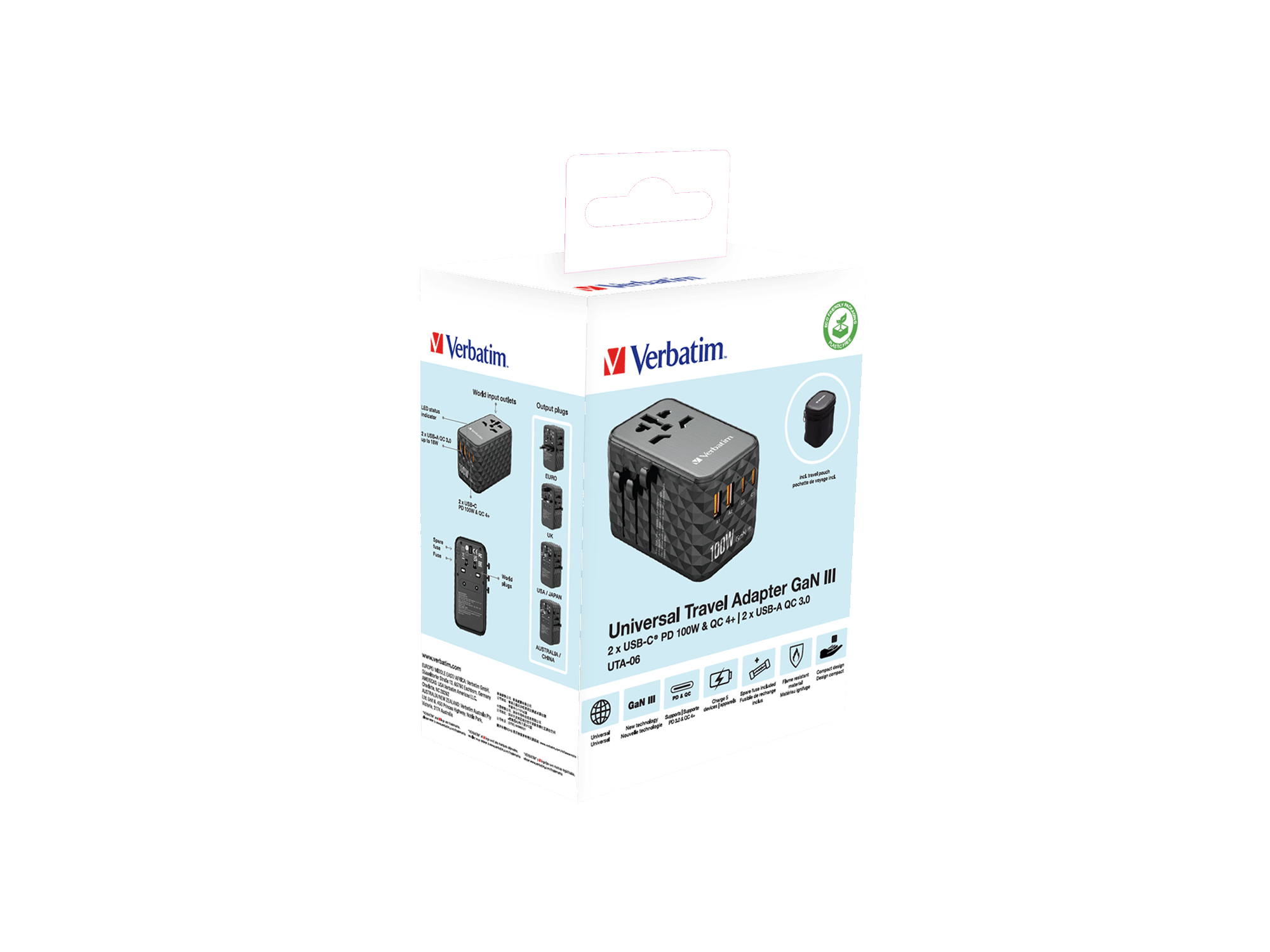 Verbatim UTA-06 100W GaN III universele reisadapter Met 2 x USB-C PD & QC 4+ & 2 x USB-A QC 3.0 poorten - Afbeelding 5