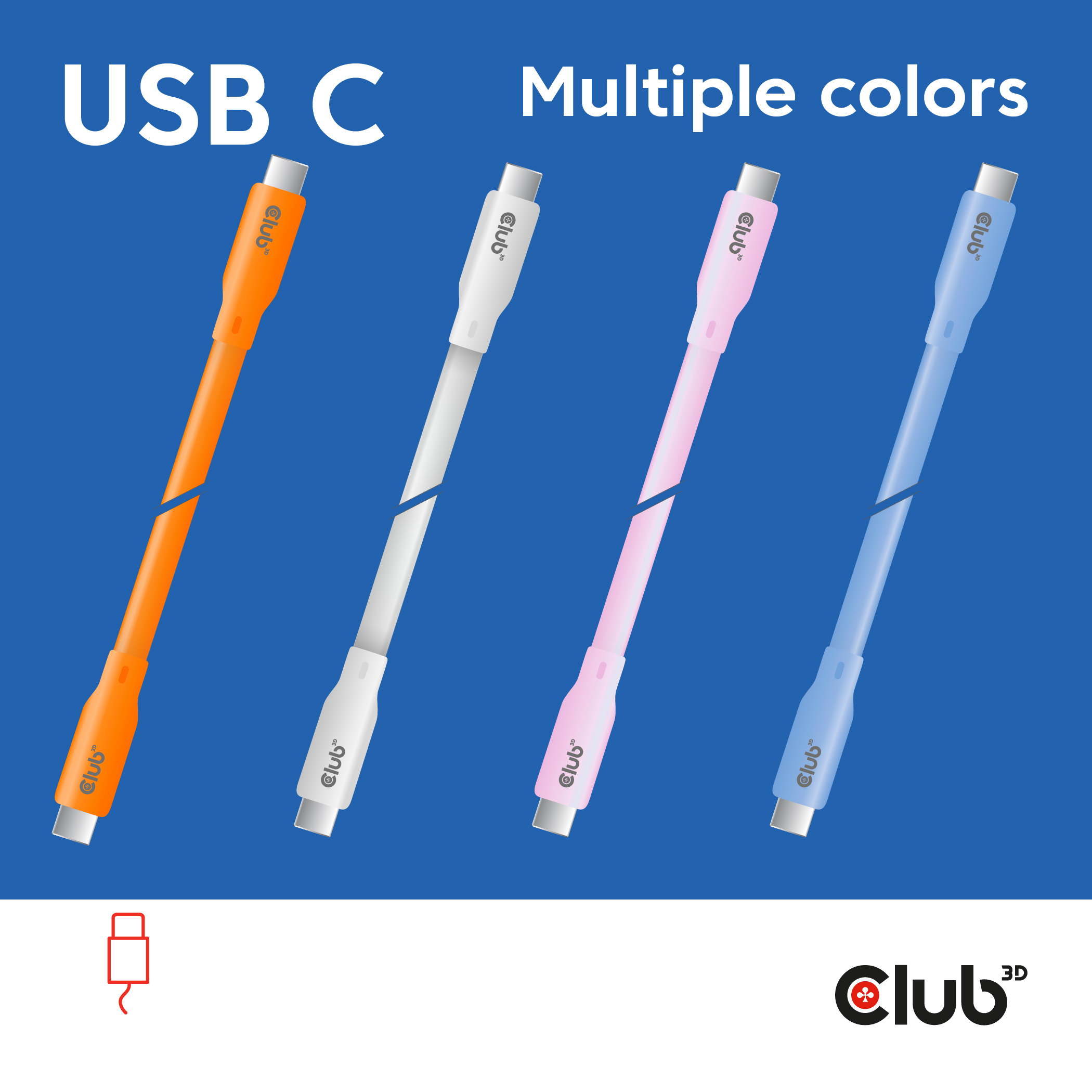 CLUB3D USB C oplaadkabel roze siliconen & tangle-free - Afbeelding 3
