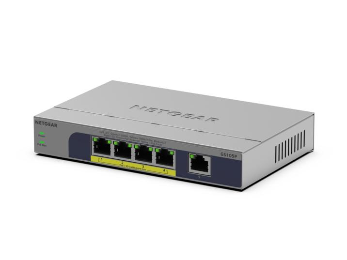 NETGEAR GS105P Unmanaged Gigabit Ethernet (10/100/1000) Power over Ethernet (PoE) Bureaublad-/wandmontage Grijs - Afbeelding 4