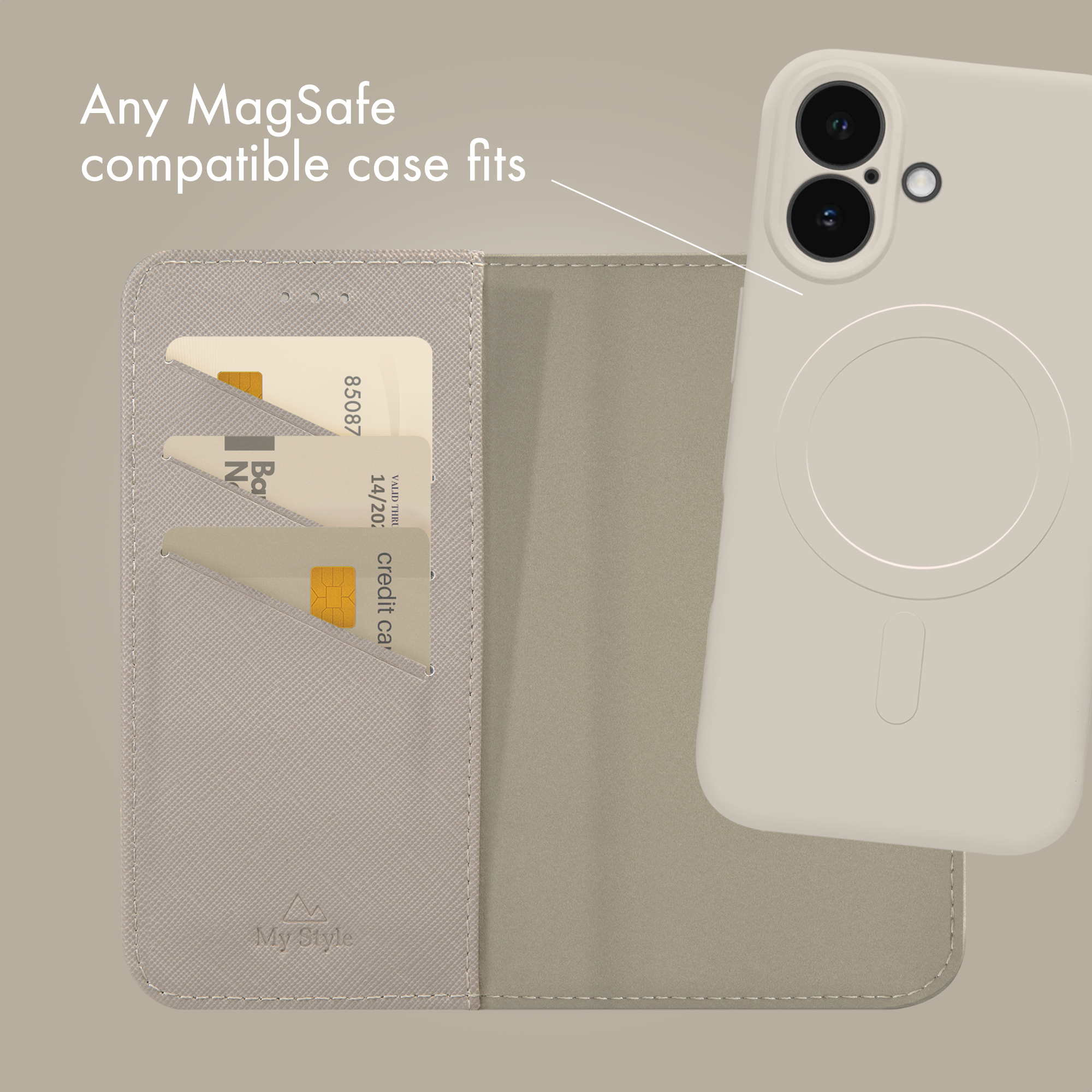My Style Universal MagSafe Compatible Wallet - Warm Grey 6.8" (Without Case) - Afbeelding 3