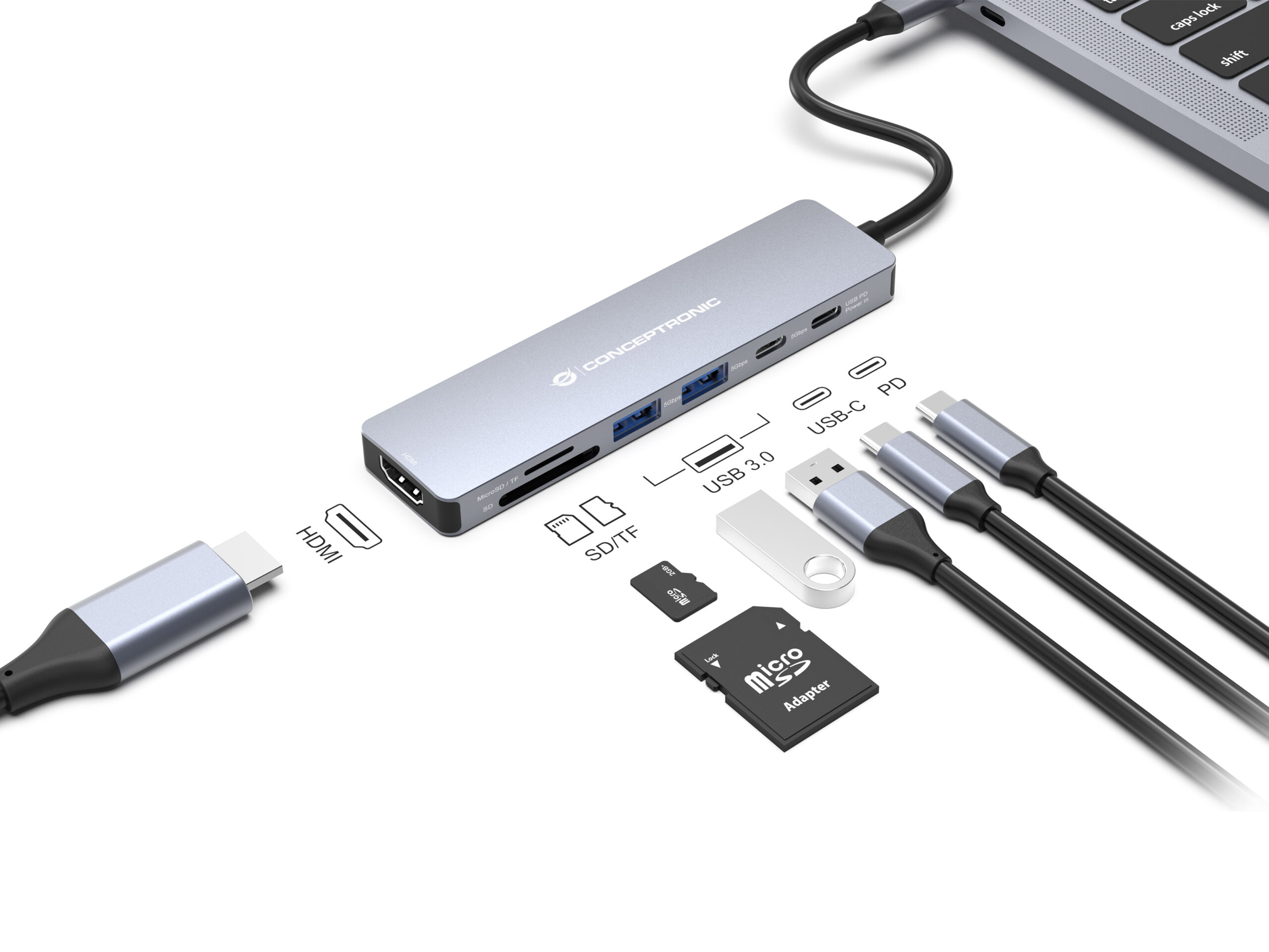 Conceptronic DONN28G Bedraad USB 3.2 Gen 1 (3.1 Gen 1) Type-C Grijs - Afbeelding 6