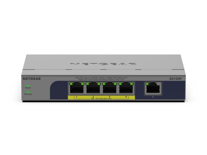 NETGEAR GS105P Unmanaged Gigabit Ethernet (10/100/1000) Power over Ethernet (PoE) Bureaublad-/wandmontage Grijs - Afbeelding 3