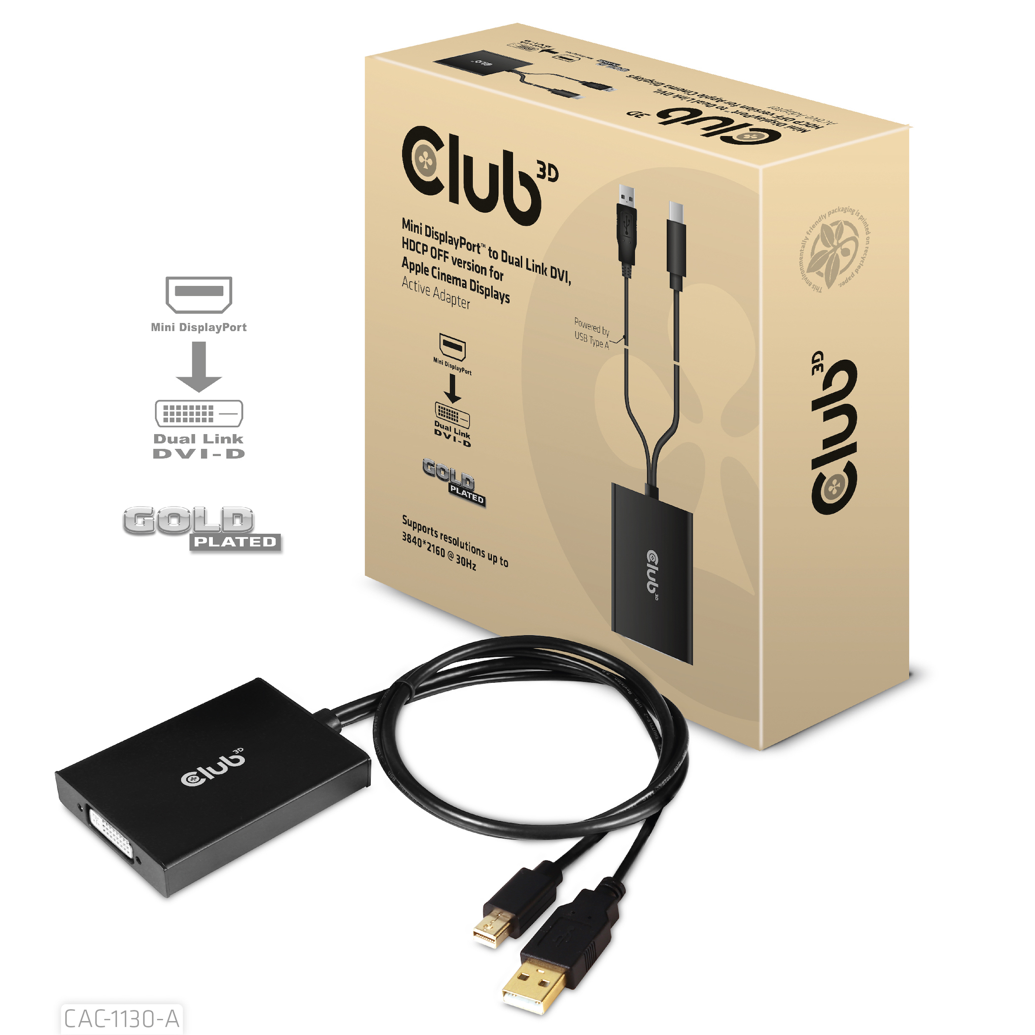 CLUB3D Mini DisplayPort to Dual Link DVI, HDCP OFF version for Apple Cinema Displays Active Adapter - Afbeelding 2
