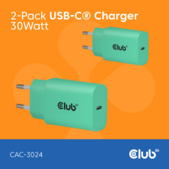 CLUB3D 2-Pack USB-C® oplader 30Watt Groen
