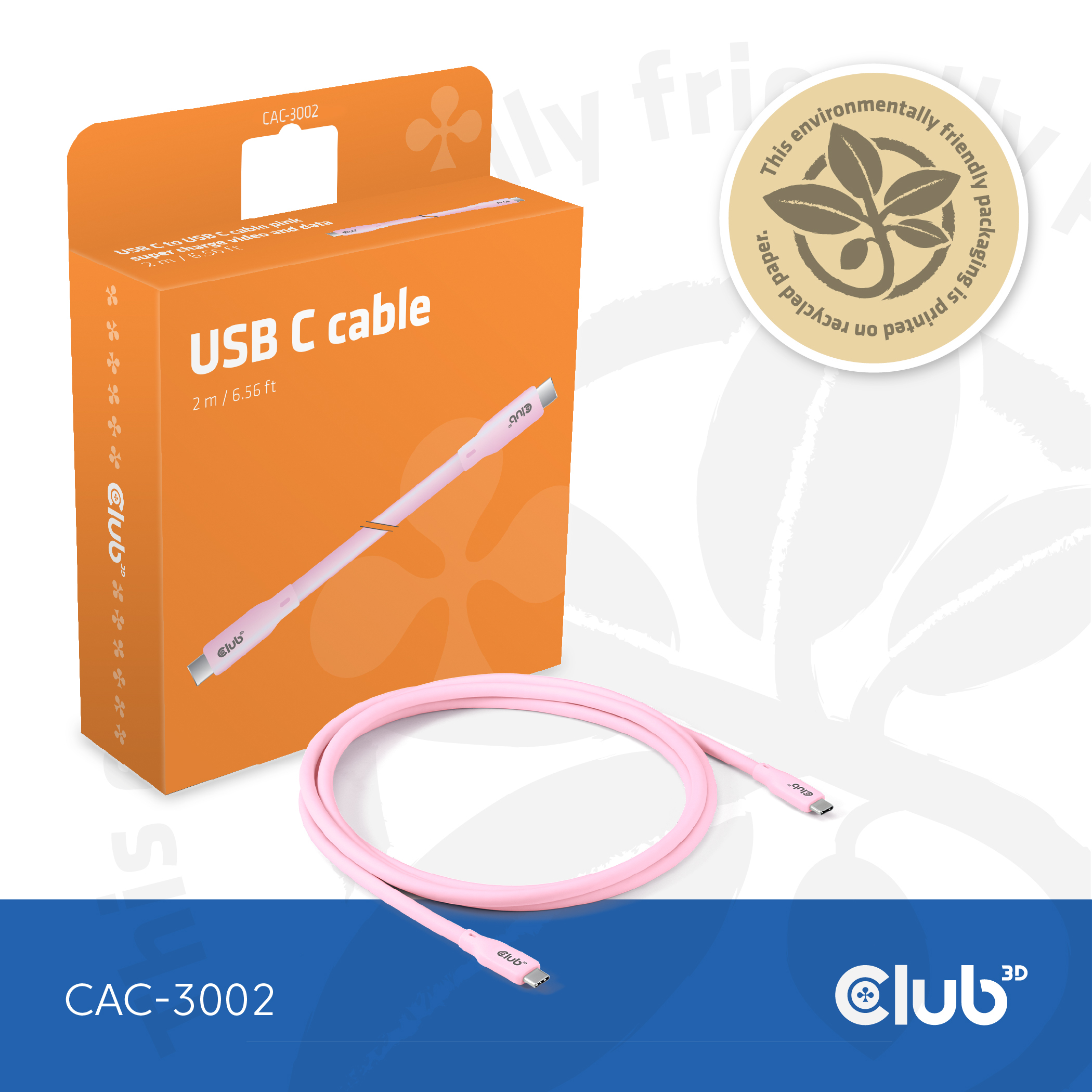 CLUB3D USB C oplaadkabel roze siliconen & tangle-free - Afbeelding 9