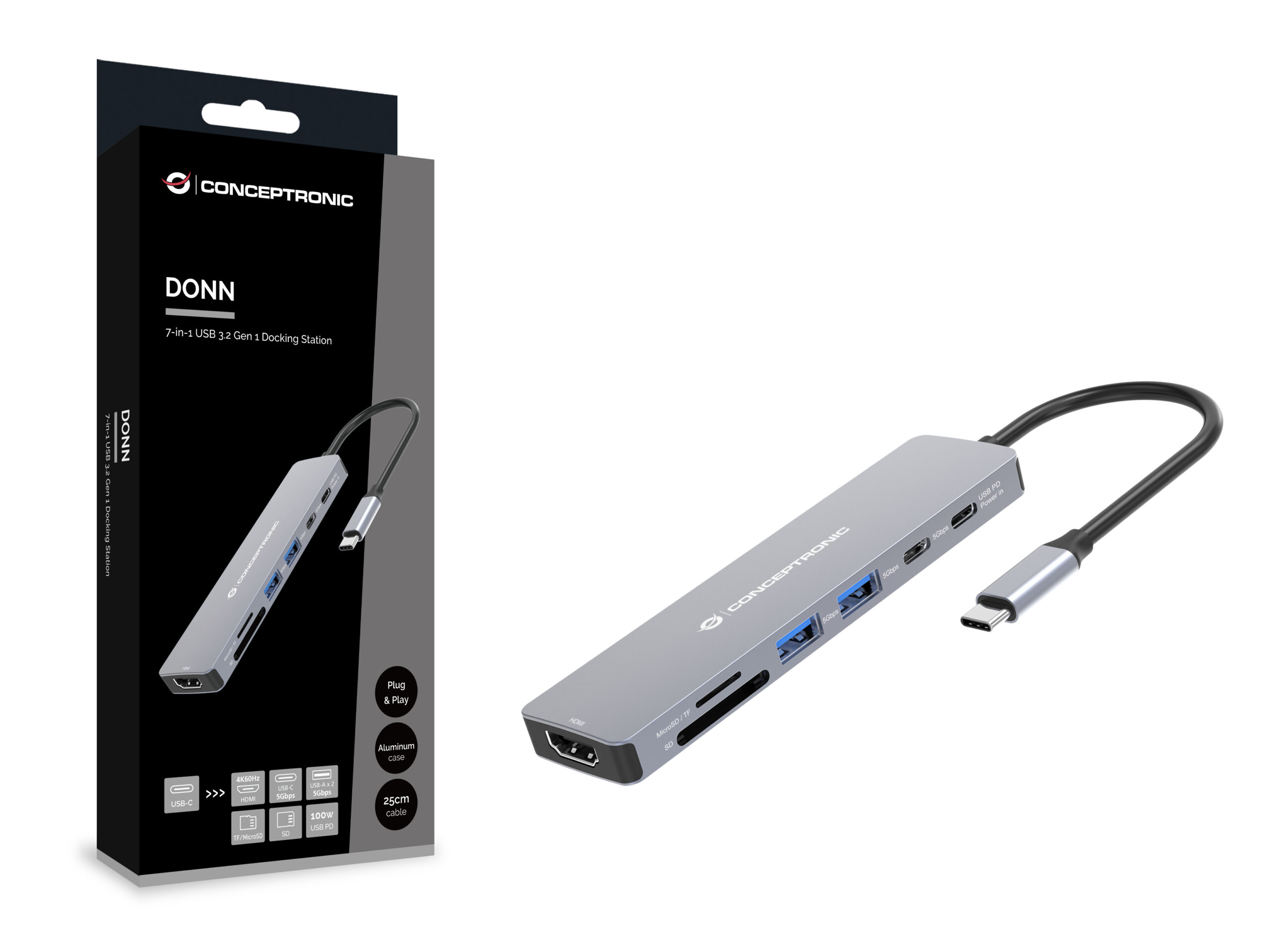 Conceptronic DONN28G Bedraad USB 3.2 Gen 1 (3.1 Gen 1) Type-C Grijs - Afbeelding 7