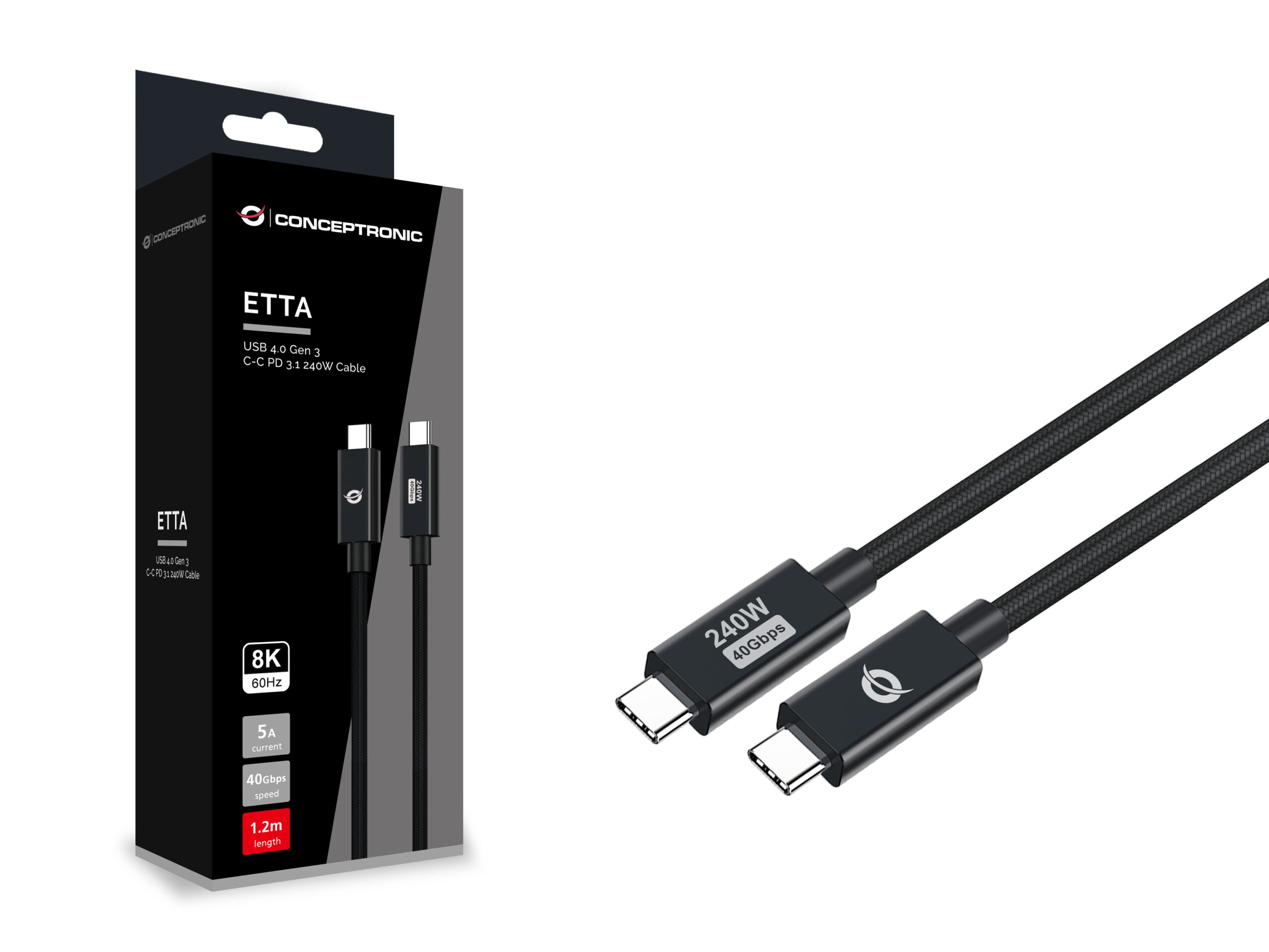 Conceptronic ETTA04B12 USB-kabel USB4 Gen 3x2 1,2 m USB C Zwart - Afbeelding 4