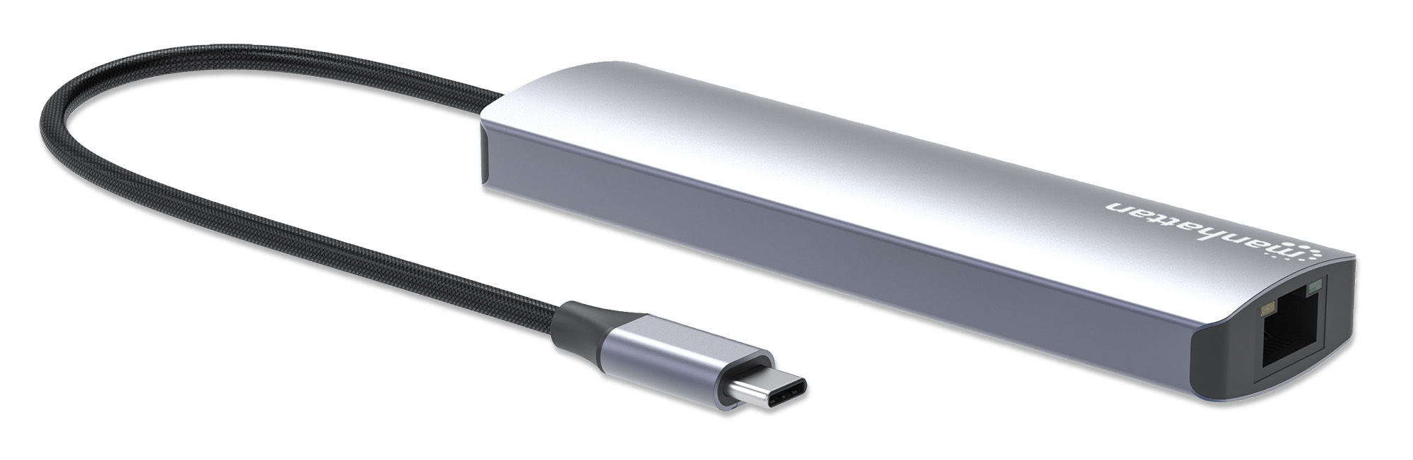 Manhattan USB-C dock/hub met kaartlezer, poorten (5): Ethernet, HDMI, USB-A (2×) en USB-C, met Power Delivery (PD) 100 W - vereist een externe USB-C-lader (niet inbegrepen). USB-gevoed (geen externe voeding vereist) wanneer PD niet wordt gebruikt - Afbeelding 3