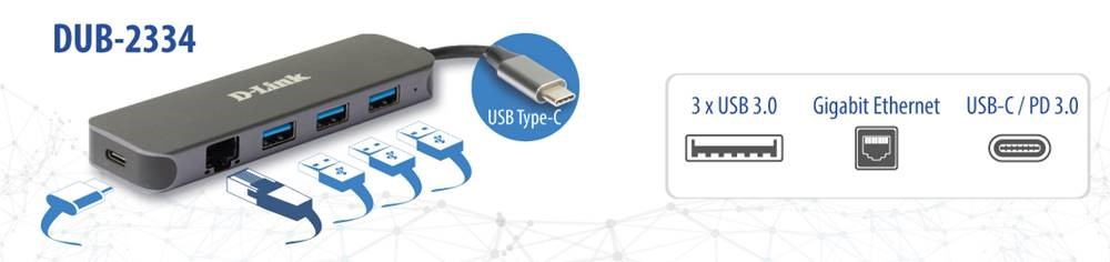 D-Link 5-in-1 USB-C Hub met Gigabit Ethernet/Stroomvoorziening DUB-2334 - Afbeelding 4