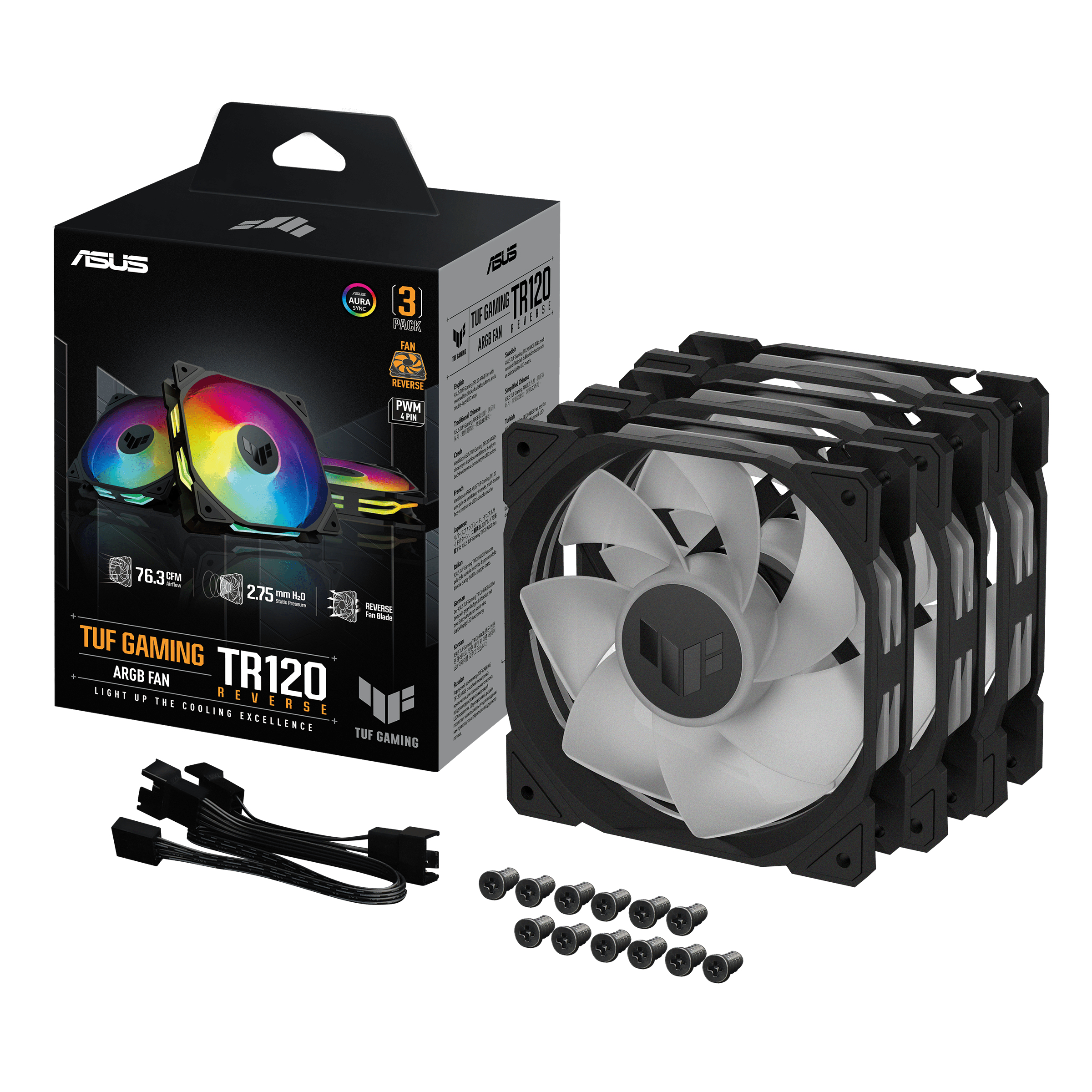ASUS TUF Gaming TR120 ARGB Reverse Fan - Triple Pack Computer behuizing Ventilator 12 cm Zwart - Afbeelding 10