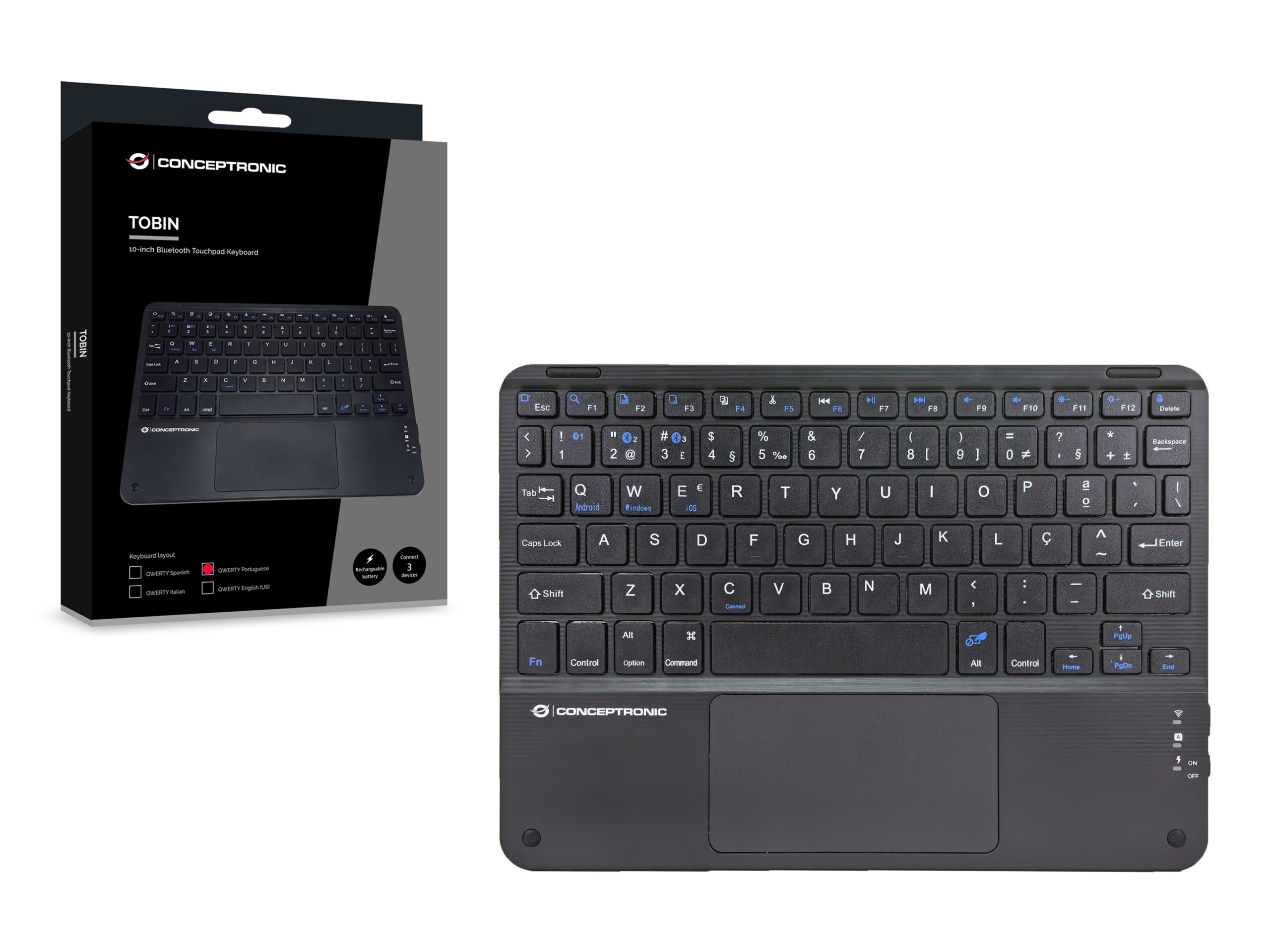 Conceptronic TOBIN01BPT toetsenbord Universeel Bluetooth QWERTY Portugees Zwart - Afbeelding 6
