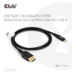 CLUB3D USB Type-C Cable to DP 2.1 Bi-Directional VESA DP80 Certified Cable M/M 1m/3.28ft - Afbeelding 5