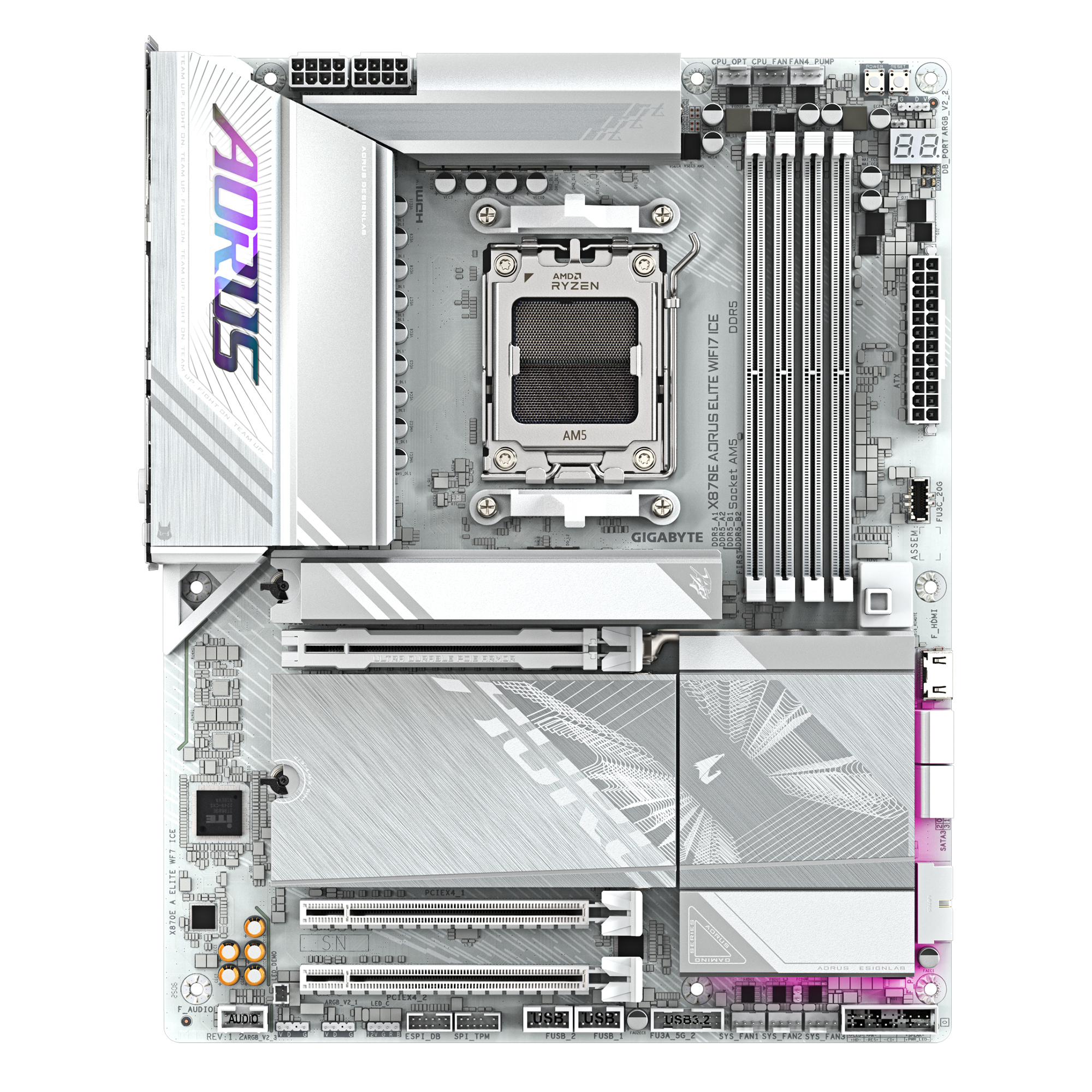 GIGABYTE X870E AORUS ELITE WIFI7 ICE AMD X870E Socket AM5 ATX - Afbeelding 3