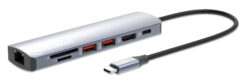 Manhattan USB-C dock/hub met kaartlezer, poorten (5): Ethernet, HDMI, USB-A (2×) en USB-C, met Power Delivery (PD) 100 W - vereist een externe USB-C-lader (niet inbegrepen). USB-gevoed (geen externe voeding vereist) wanneer PD niet wordt gebruikt - Afbeelding 2