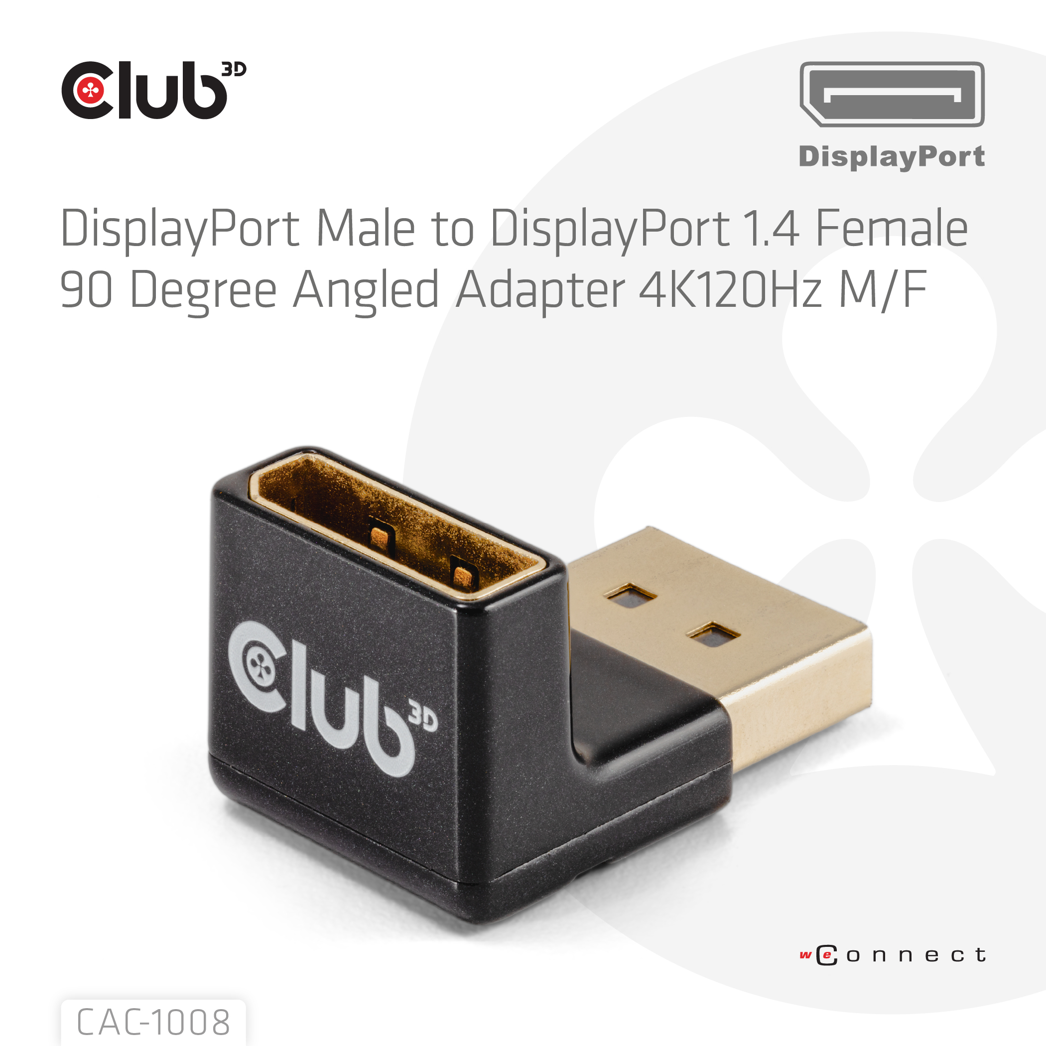 CLUB3D DisplayPort Male to DisplayPort 1.4 Female 90 Degree Angled Adapter 4K120Hz M/F - Afbeelding 4