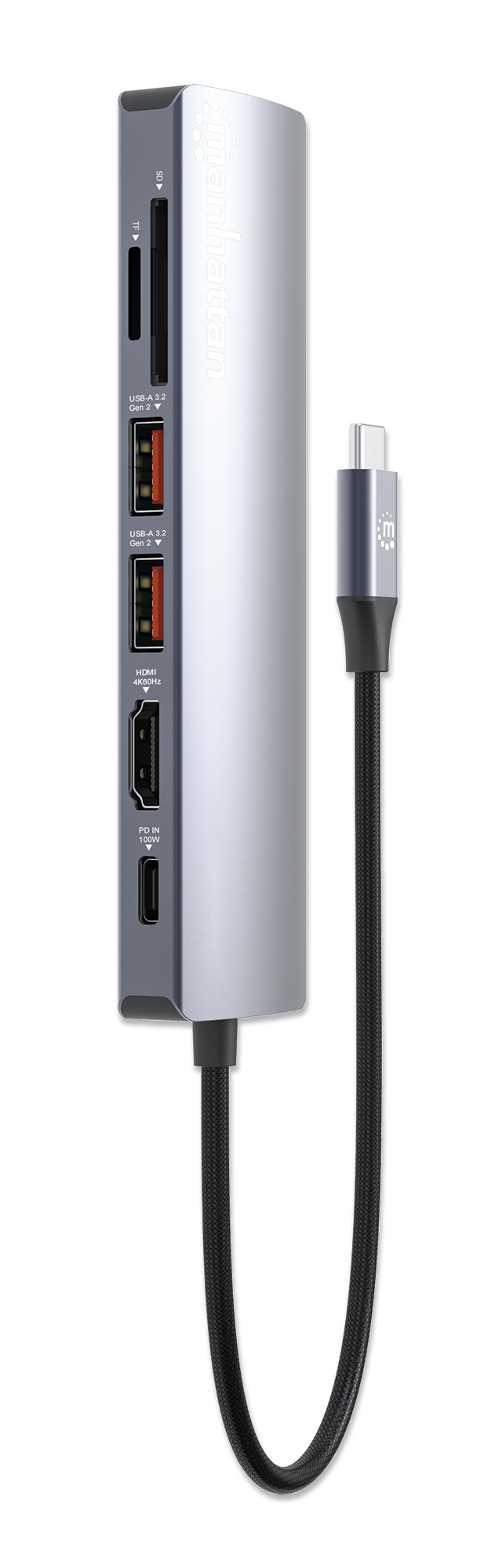 Manhattan USB-C dock/hub met kaartlezer, poorten (5): Ethernet, HDMI, USB-A (2×) en USB-C, met Power Delivery (PD) 100 W - vereist een externe USB-C-lader (niet inbegrepen). USB-gevoed (geen externe voeding vereist) wanneer PD niet wordt gebruikt - Afbeelding 7