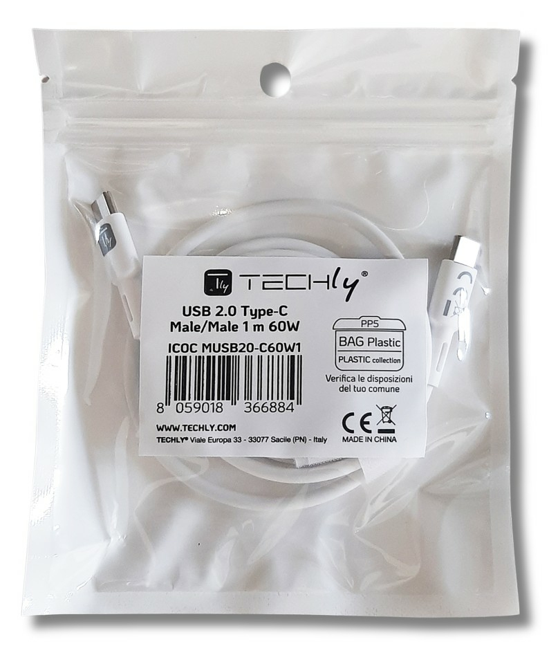 Techly ICOC-MUSB20-C60W1 USB-kabel USB 2.0 1 m USB C 0,48 Gbit/s 60 W Wit - Afbeelding 3
