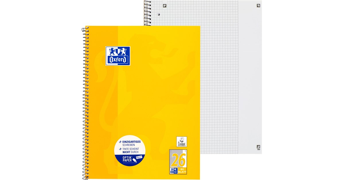 Oxford collegeblok A4+220x295mm 80 Bl. Kariert Rand weiß R