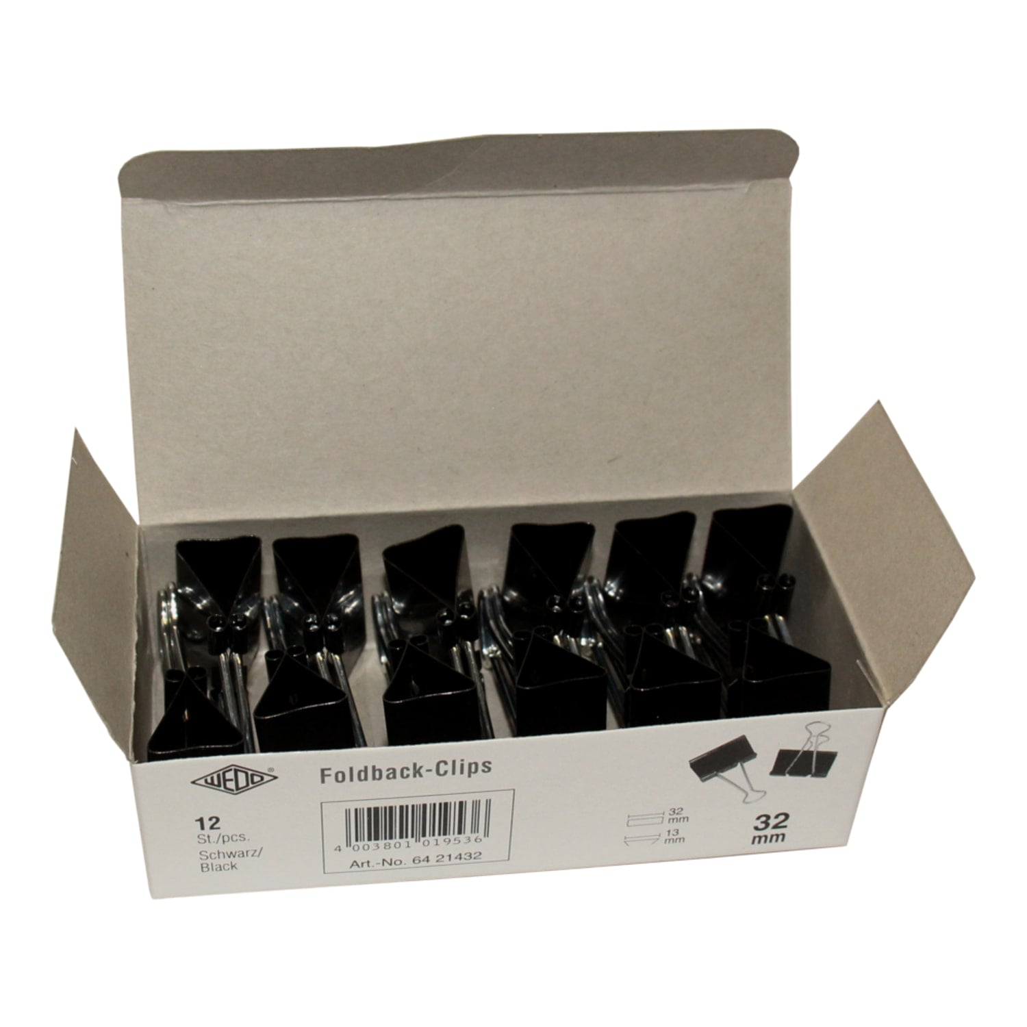 WEDO Klemmer Foldback 32 mm im 12er Karton