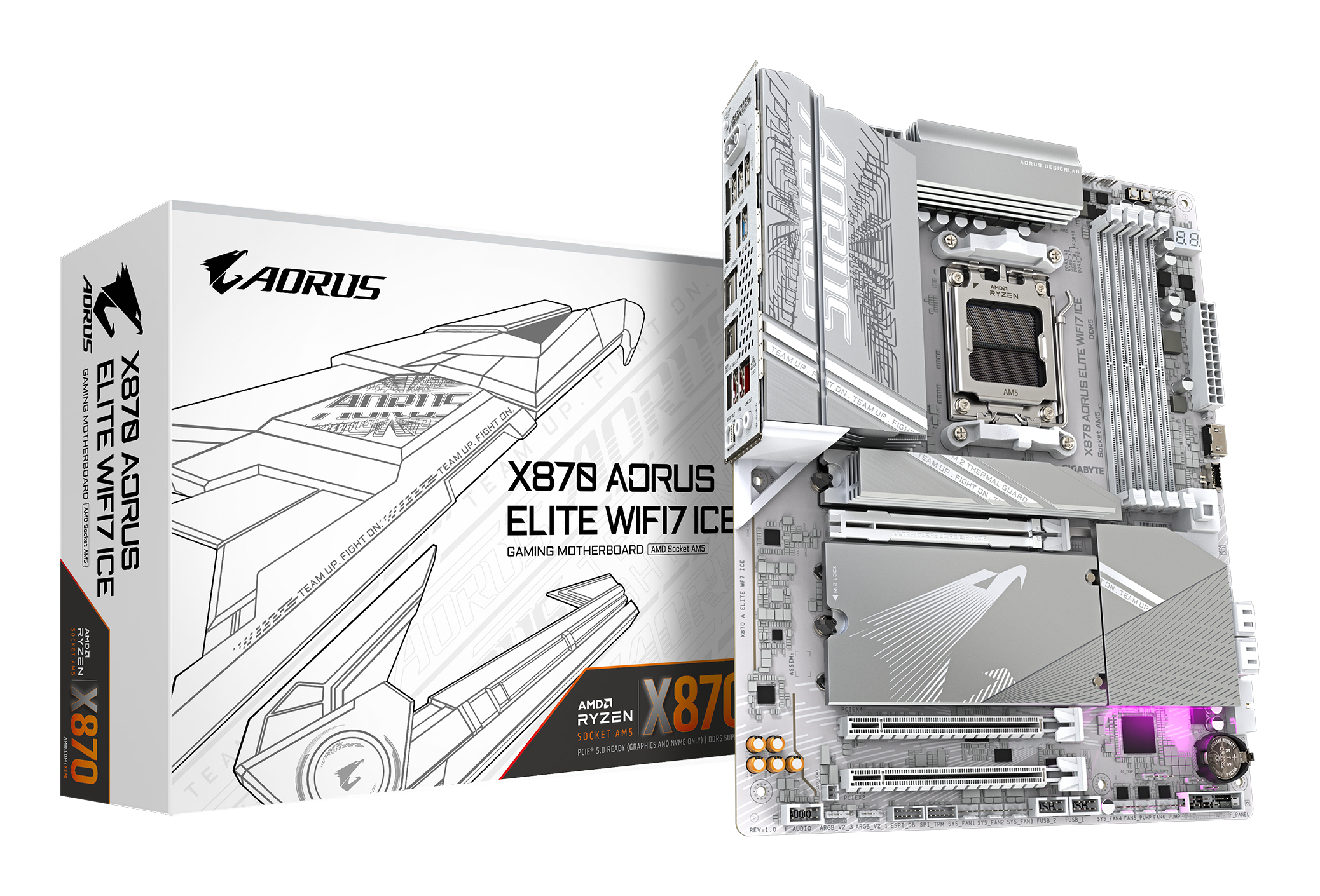 GIGABYTE X870 AORUS ELITE WIFI7 ICE AMD X870 Socket AM5 ATX - Afbeelding 2