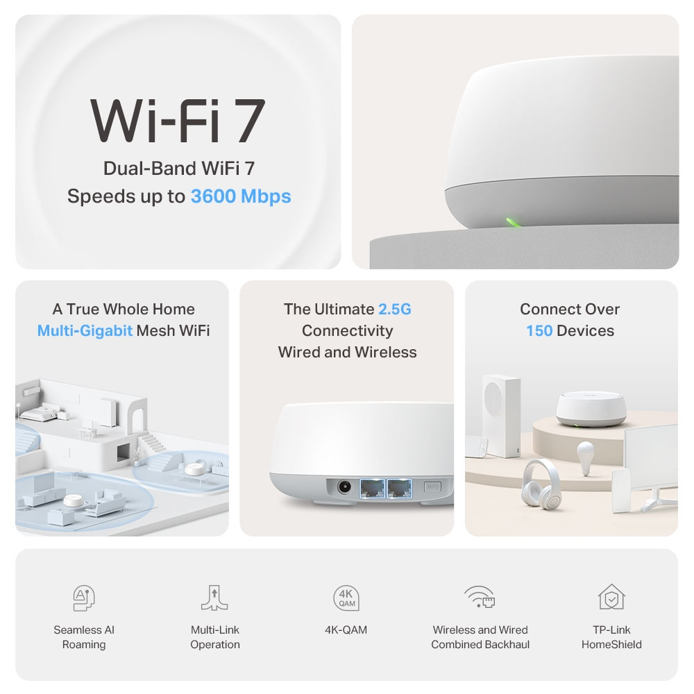 TP-Link DECO BE25(1-PACK) mesh-wifi-systeem Dual-band (2.4 GHz / 5 GHz) Wi-Fi 7 (802.11be) Wit 2 Intern - Afbeelding 4