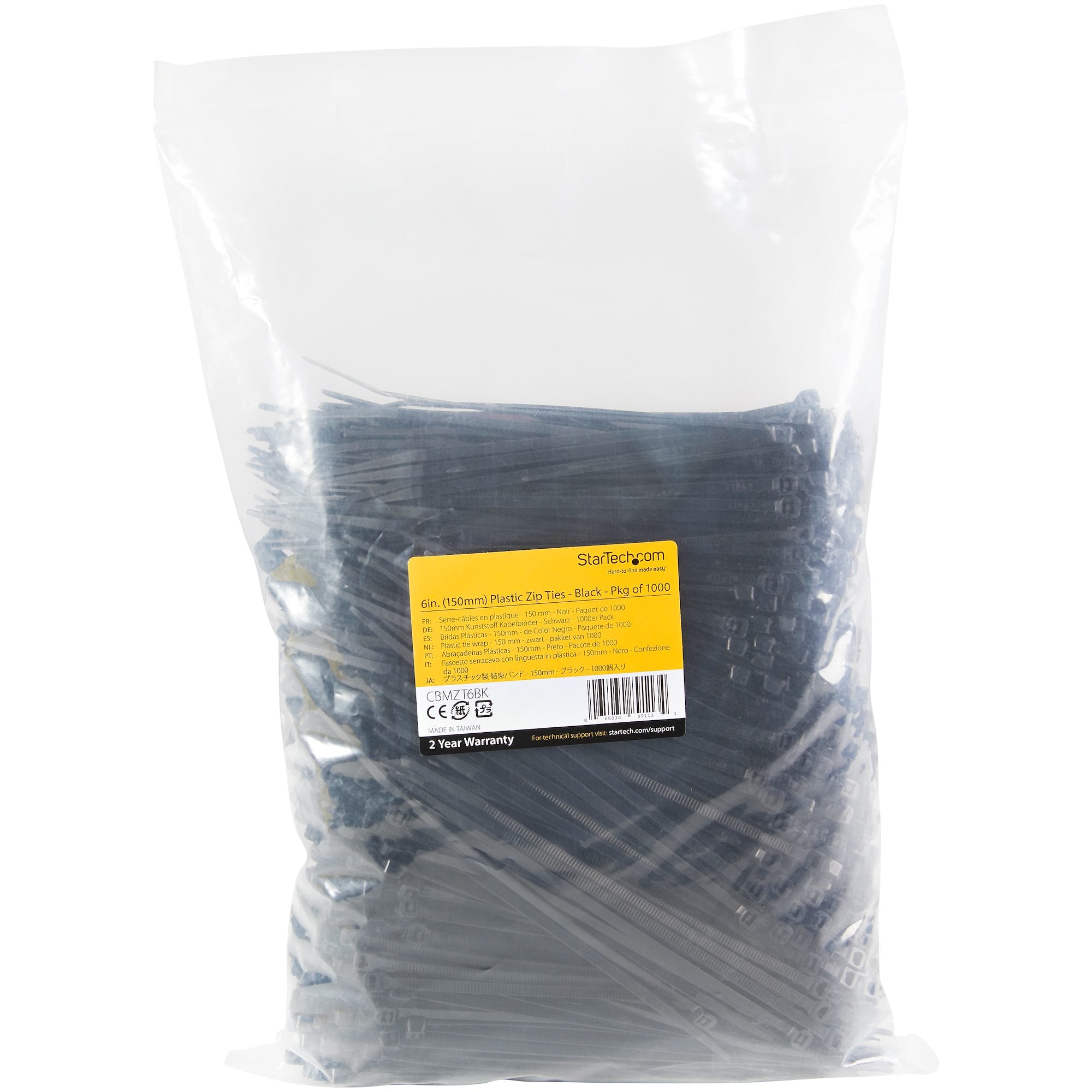 StarTech.com 1000-Pack 15cm Kabelbinders - 3,6mm Breed, 39 mm Bundeldiameter, 18kg Treksterkte, Zelfsluitende Snelbinders uit Nylon met Gebogen Punt, UL Listed, Zwart - TAA - Afbeelding 6