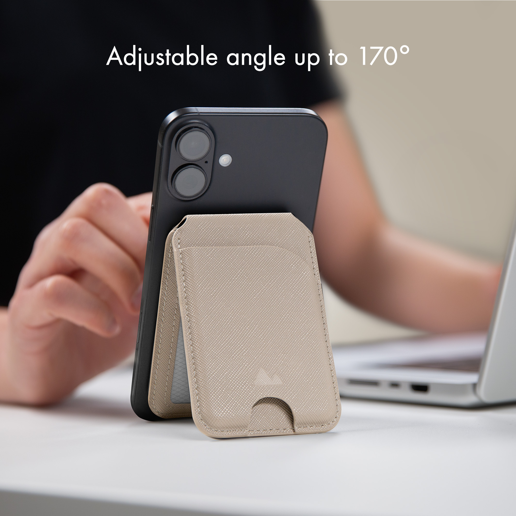 My Style MagSafe Compatible Magnet Card Holder with Stand Function Warm Grey - Afbeelding 5