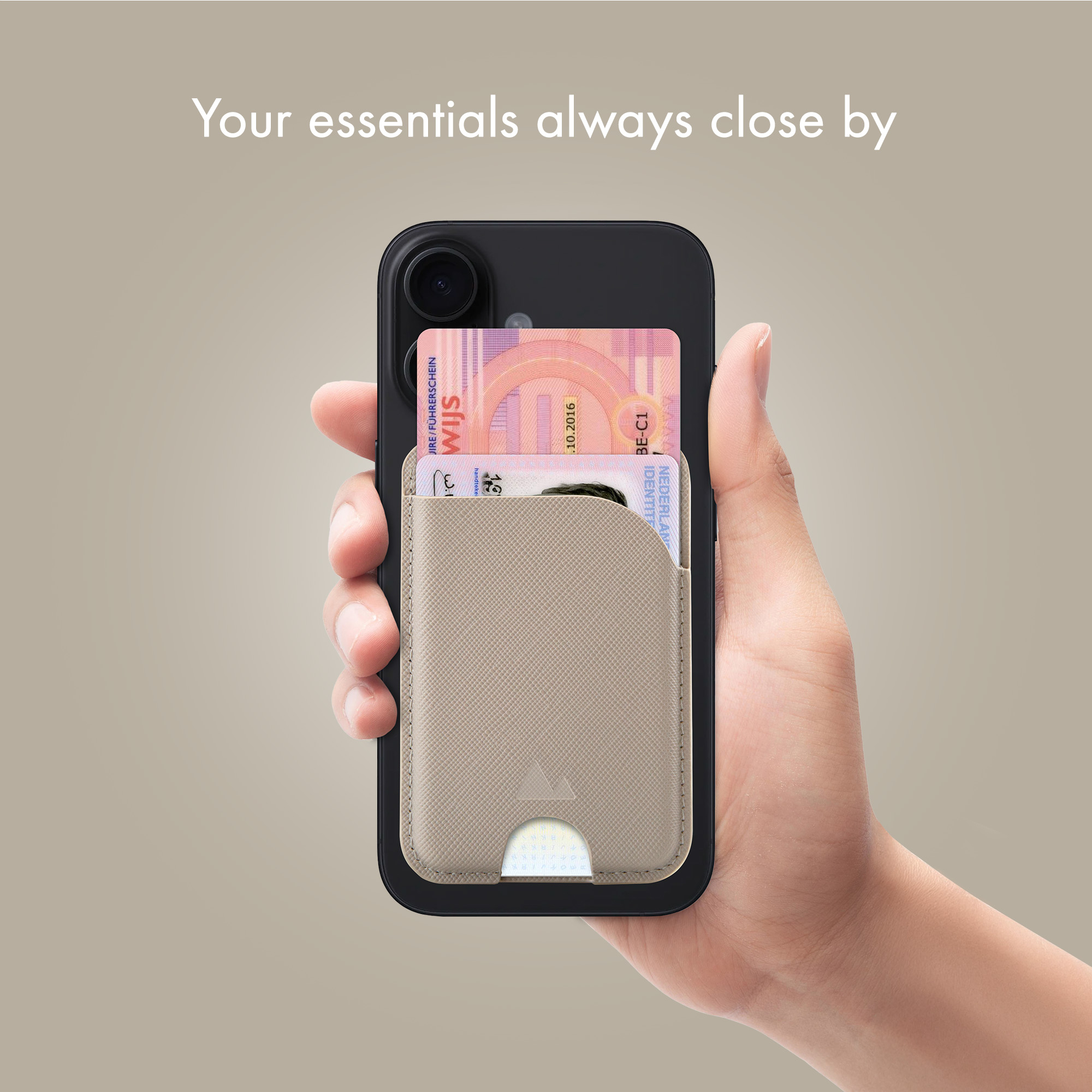 My Style MagSafe Compatible Magnet Card Holder with Stand Function Warm Grey - Afbeelding 6