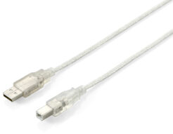 Equip 128651 USB 2.0 Type A naar Type B kabel, 3.0m, Transparant Zilver