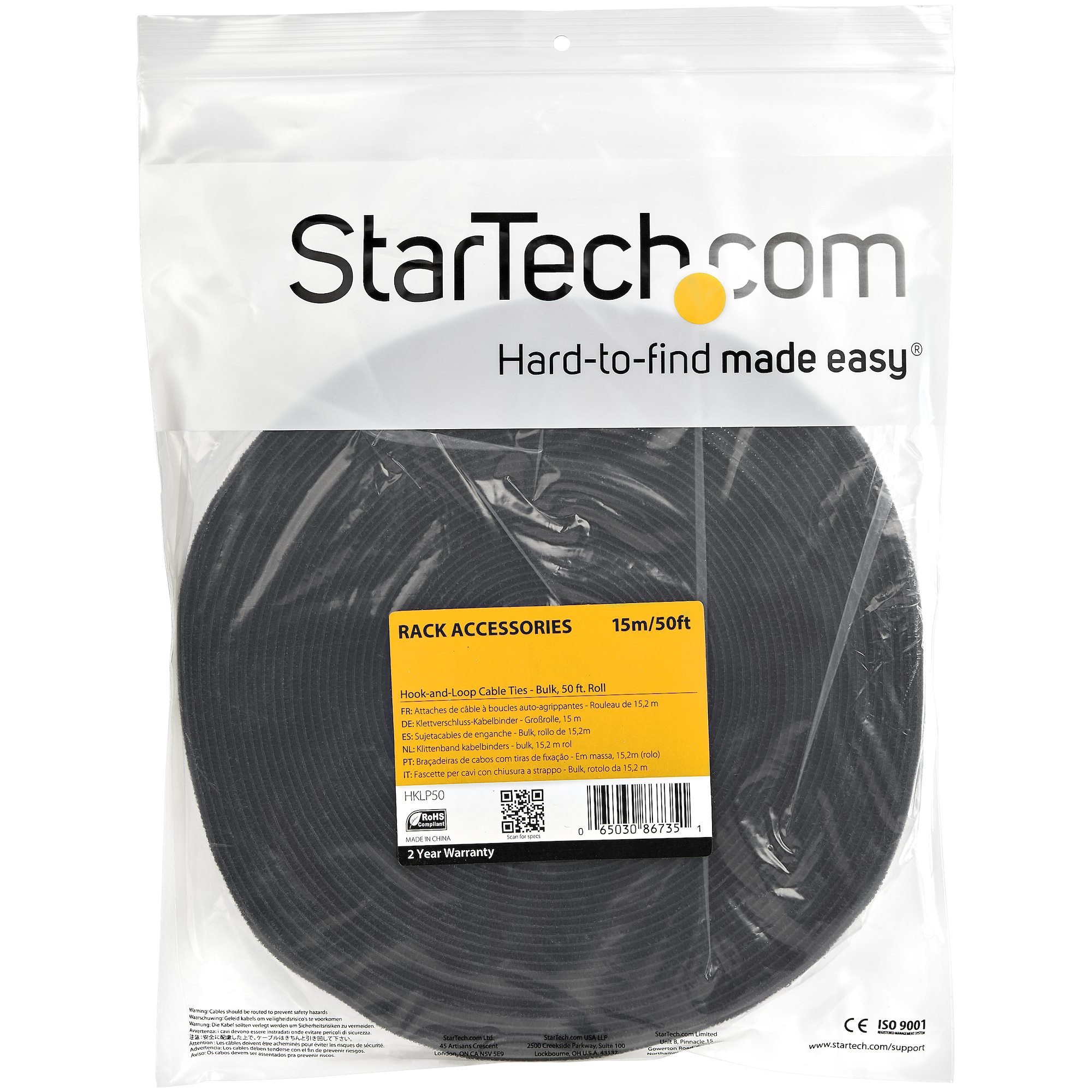 StarTech.com 15m Bulk Rol Klittenband - Op Maat te Knippen Herbruikbare Kabelbinders - Industriële Klitband Tape - Zelfklevende Klittenband Tyrap Strips - Zwart - Afbeelding 5