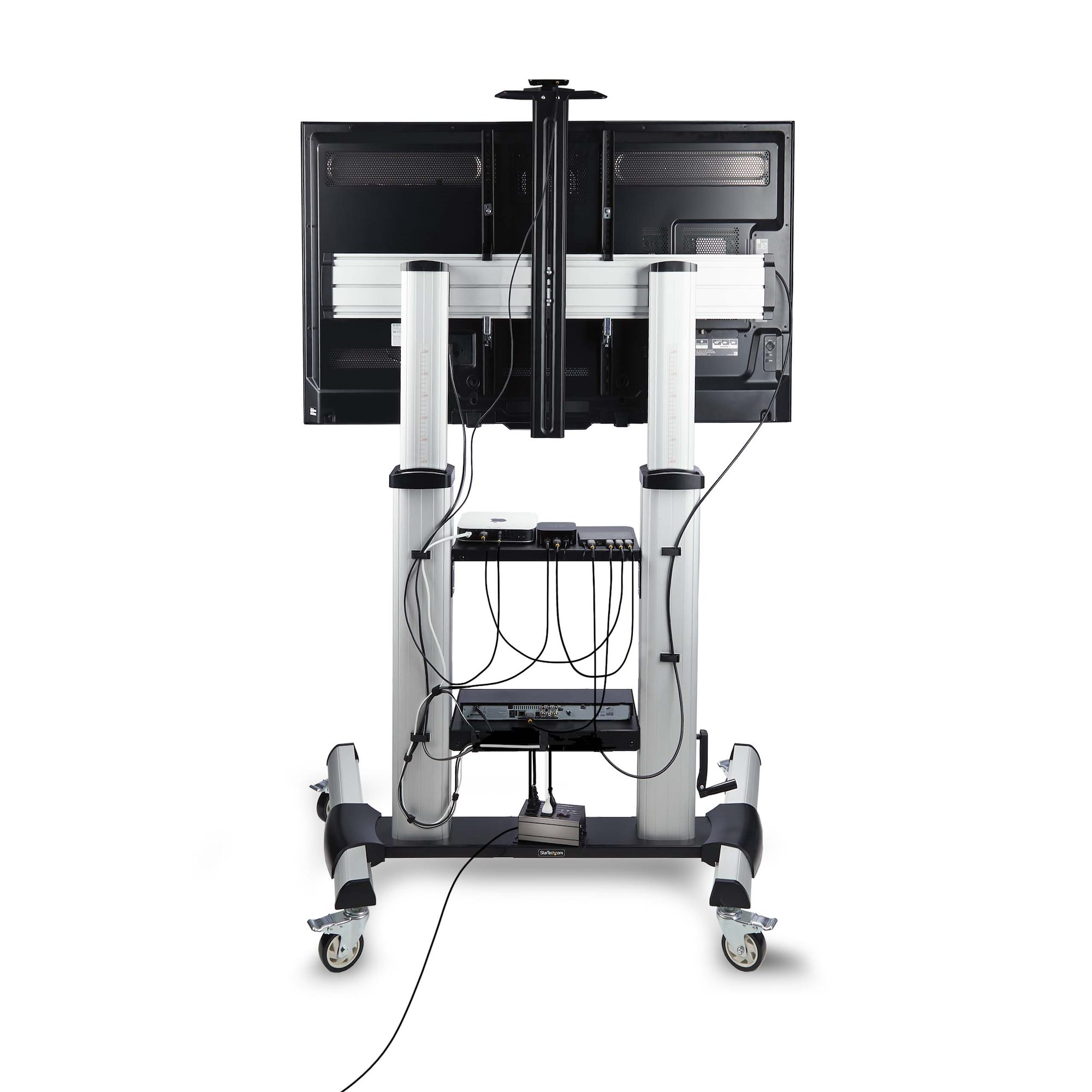StarTech.com Verrijdbare TV Standaard op Wielen voor 60-100inch Flat Screens tot 100kg, In Hoogte Verstelbaar via Krukas, Mobiele Televisie Standaard/Trolley - Afbeelding 5