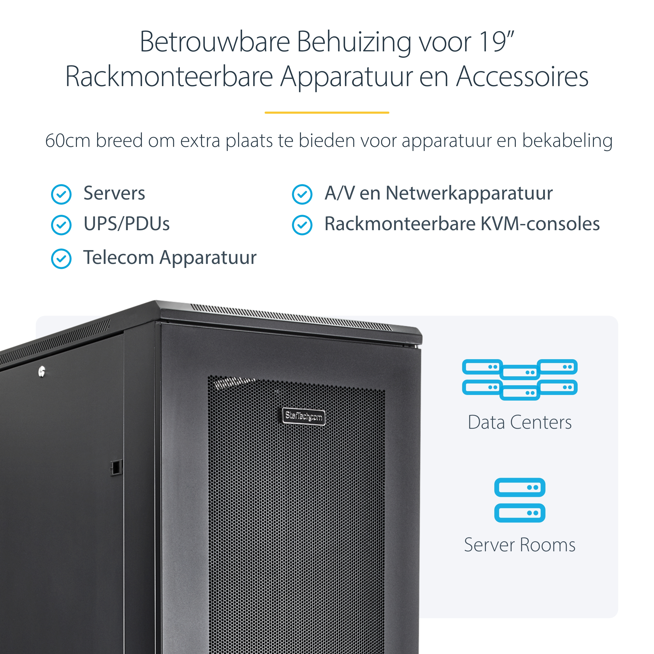 StarTech.com 4 Post 42U Netwerkkast, 19" Patchkast voor Computer/AV/IT Apparatuur, Data Rack met Wielen, Full Size Industriële Serverkast - Afbeelding 11