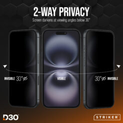 Striker D3O Xtreme Impact Privacy Glass Screen Protector - Black Frame - Apple iPhone 16 Pro Max/17 Pro Max