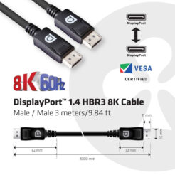 CLUB3D DisplayPort 1.4 HBR3 8K Kabel Male/Male 3 meter - Afbeelding 4