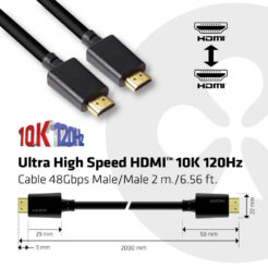 CLUB3D Ultra High Speed HDMI 4K120Hz, 144Hz Certified Cable 48Gbps M/M 2 m / 6.56 ft - Afbeelding 5