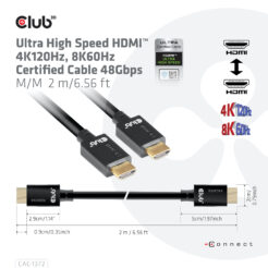 CLUB3D Ultra High Speed HDMI 4K120Hz, 144Hz Certified Cable 48Gbps M/M 2 m / 6.56 ft - Afbeelding 7