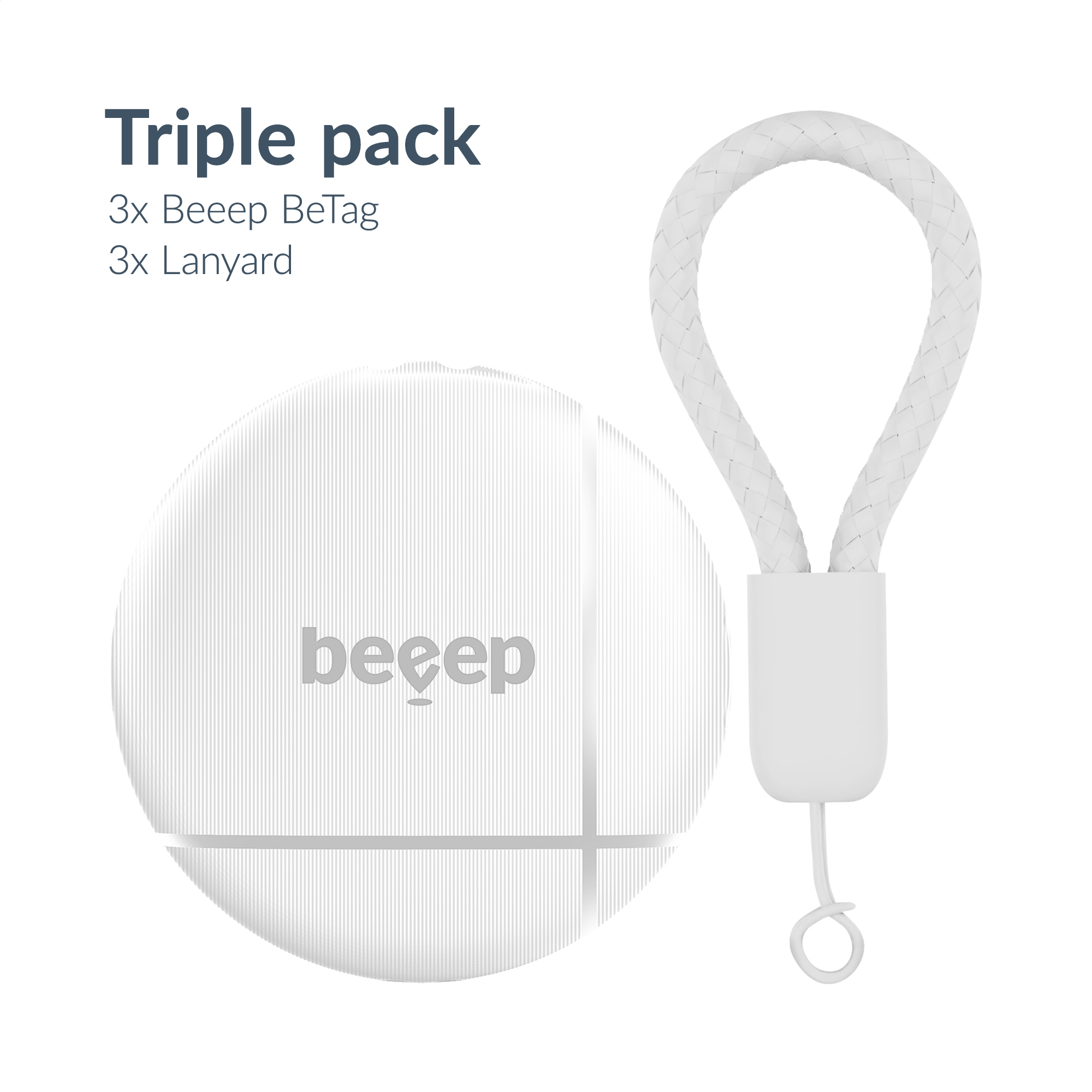 Beeep BeTag Find My Tracker White & Keychain White - 3 pack