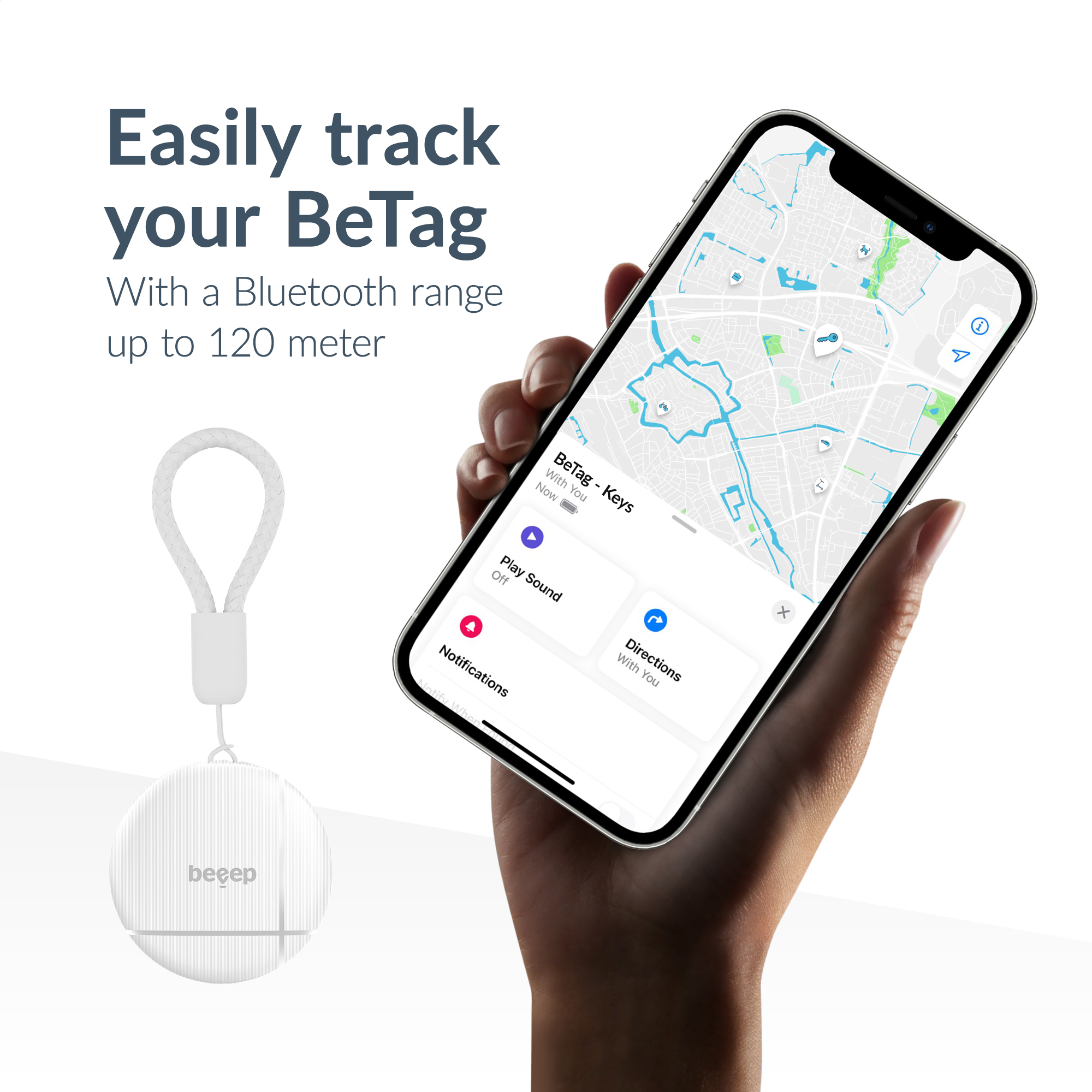 Beeep BeTag Find My Tracker White & Keychain White - 3 pack - Afbeelding 4