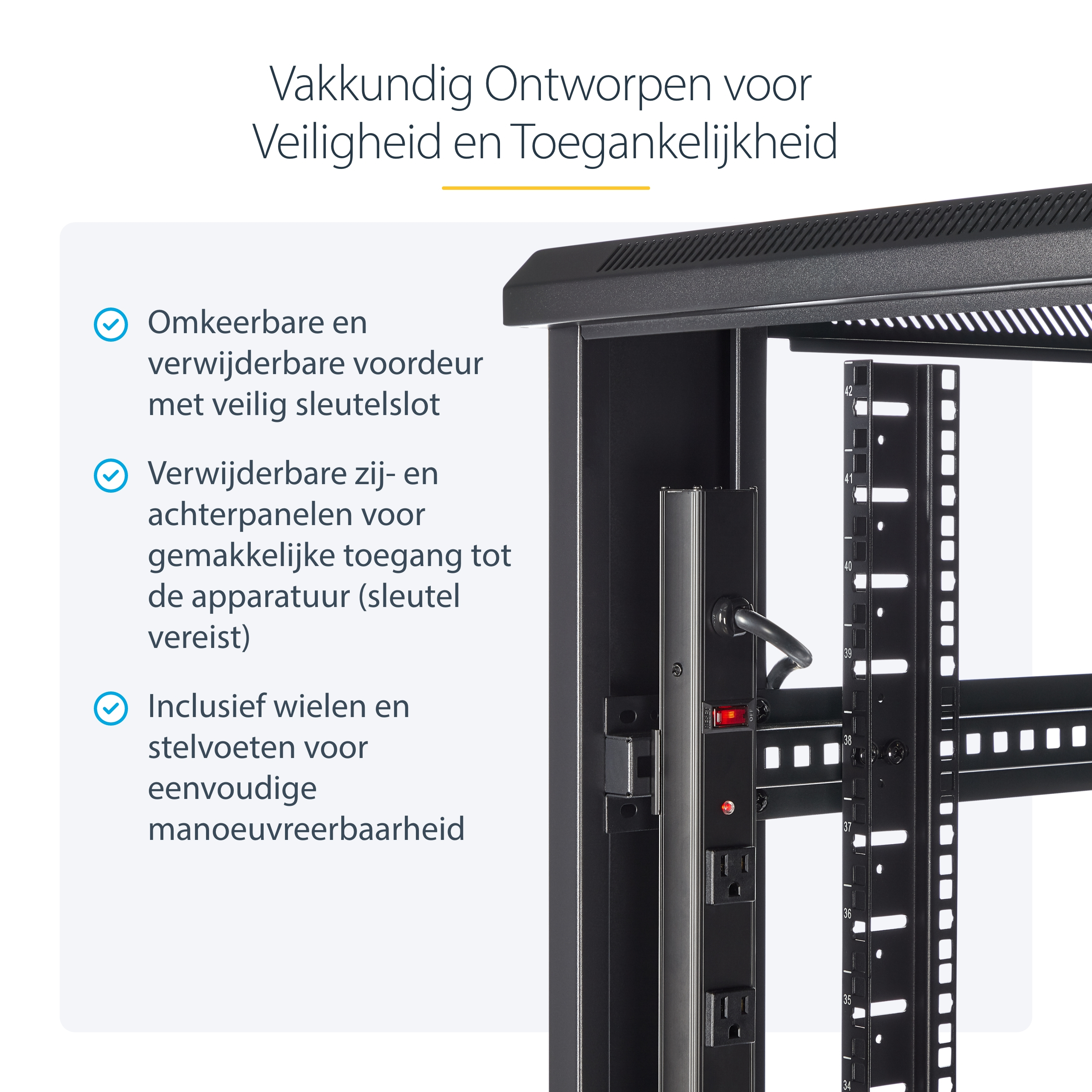 StarTech.com 4 Post 42U Netwerkkast, 19" Patchkast voor Computer/AV/IT Apparatuur, Data Rack met Wielen, Full Size Industriële Serverkast - Afbeelding 10