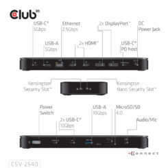 CLUB3D Club 3D 14-in-1 USB-C® Quad Display Dockingstation – 4 Schermen & 100W Snelladen - Afbeelding 6
