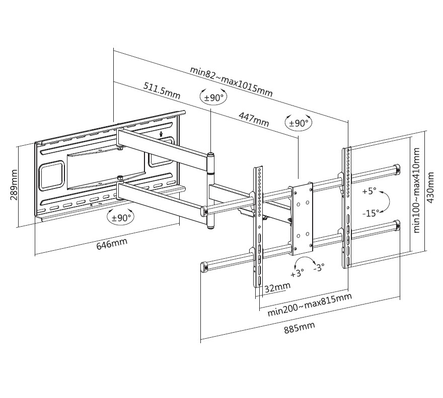 Equip 650327 43“-80” Full Motion TV Muurbeugel met extra lange arm - Afbeelding 10