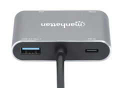 Manhattan USB-C dock/hub, poorten (4): HDMI, USB-A, USB-C en VGA, met Power Delivery (PD) 87 W - vereist een externe USB-C-lader (niet inbegrepen). USB-gevoed (geen externe voeding vereist) wanneer PD niet wordt gebruikt, aluminium - Afbeelding 7