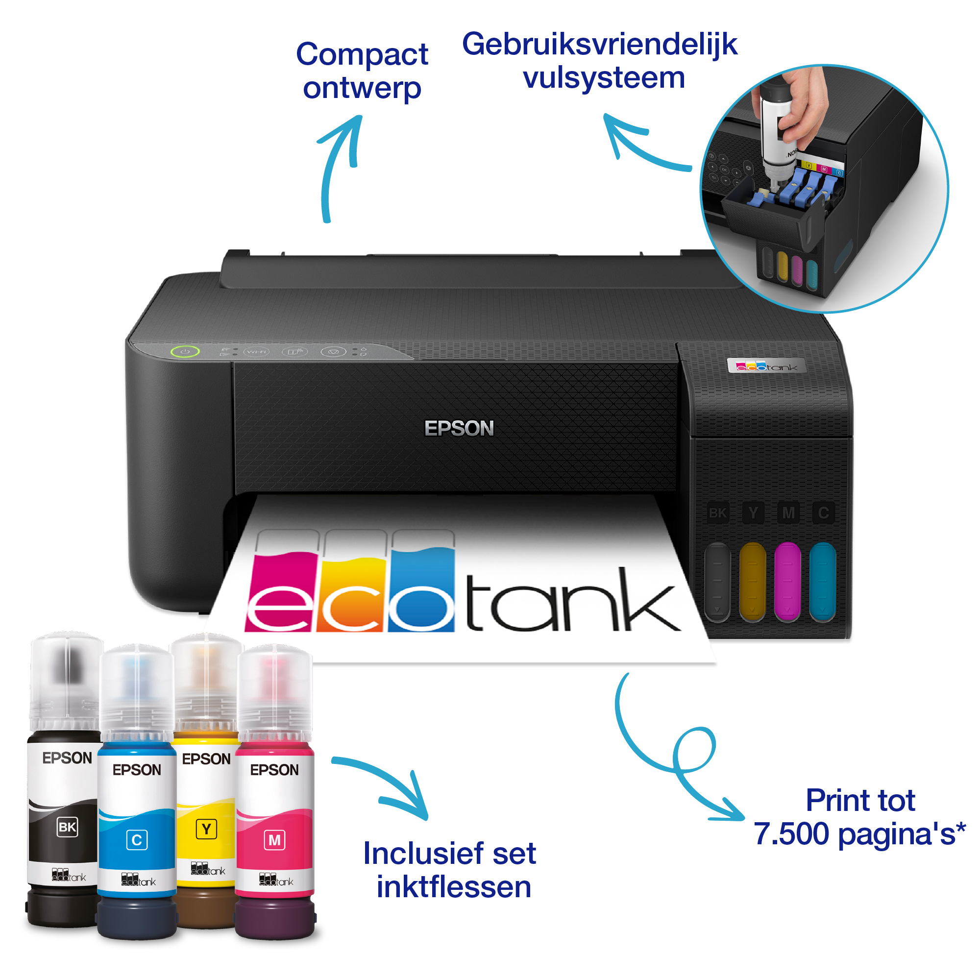 Epson EcoTank ET-1810 A4 Wi-Fi-printer met inkttank, inclusief tot 3 jaar inkt - Afbeelding 3