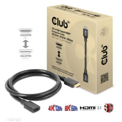 CLUB3D Ultra High Speed HDMI Extension Cable 4K120Hz 8K60Hz 48Gbps M/F 1 m / 3.28 ft 30AWG - Afbeelding 2