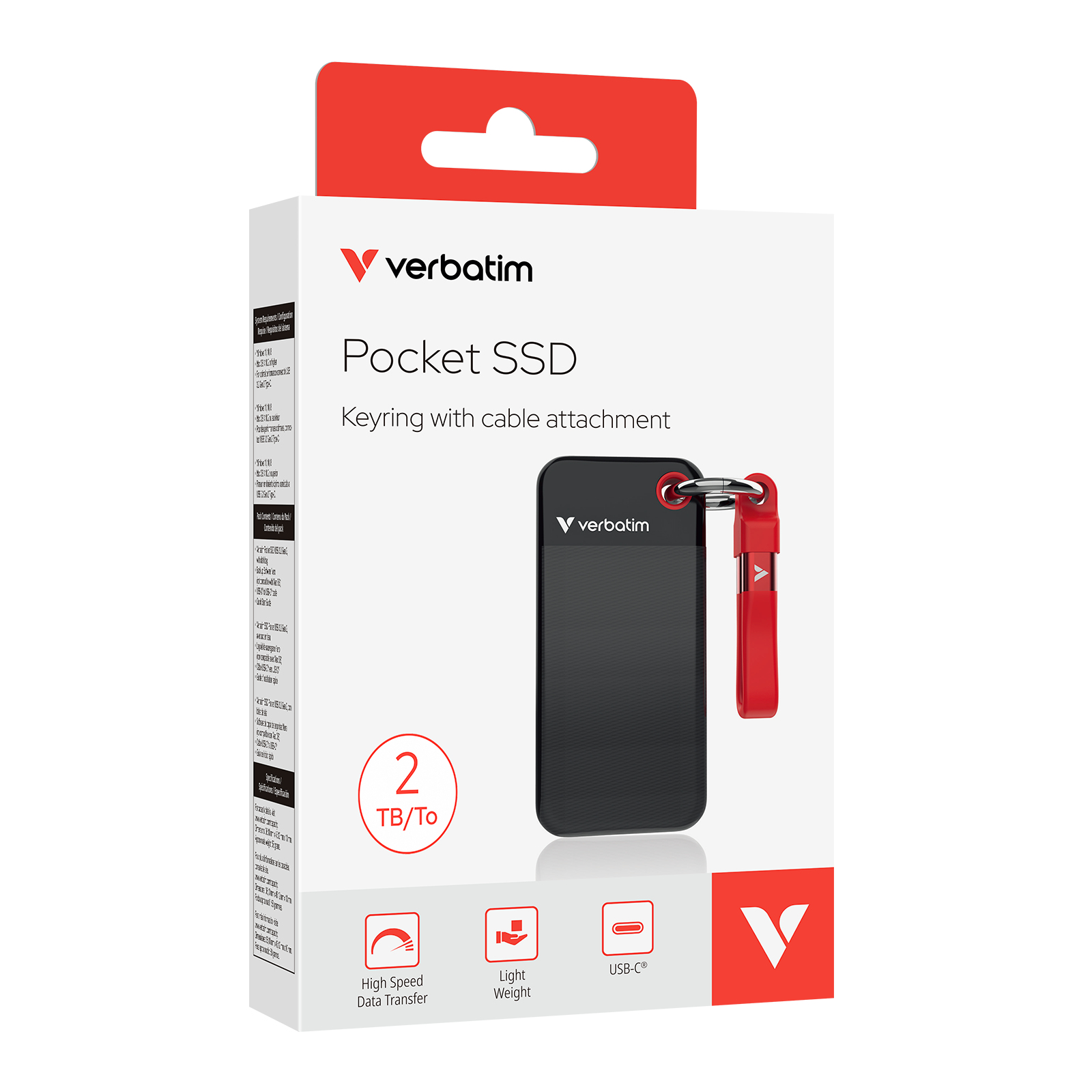 Verbatim Pocket SSD 2 TB USB Type-C 3.2 Gen 2 (3.1 Gen 2) Zwart, Rood - Afbeelding 3