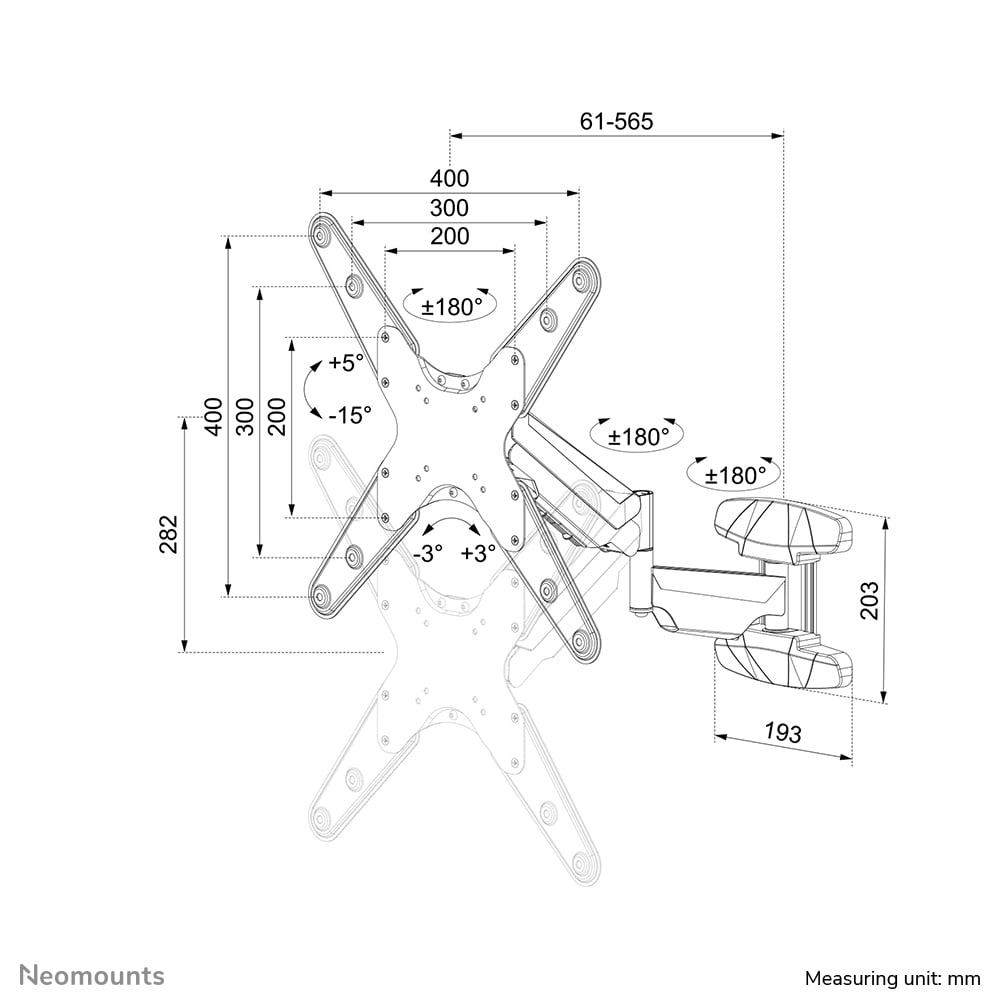 Neomounts WL70-550BL14 Monitor/TV-beugel wand 40-55" - gasveer - full motion - Afbeelding 16