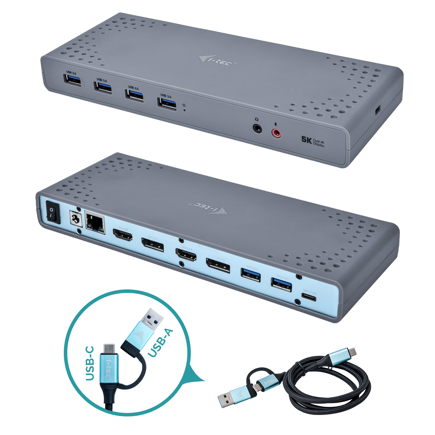 i-tec CADUAL4KDOCK laptop dock & poortreplicator Bedraad USB 3.2 Gen 1 (3.1 Gen 1) Type-C Zwart, Turkoois - Afbeelding 2